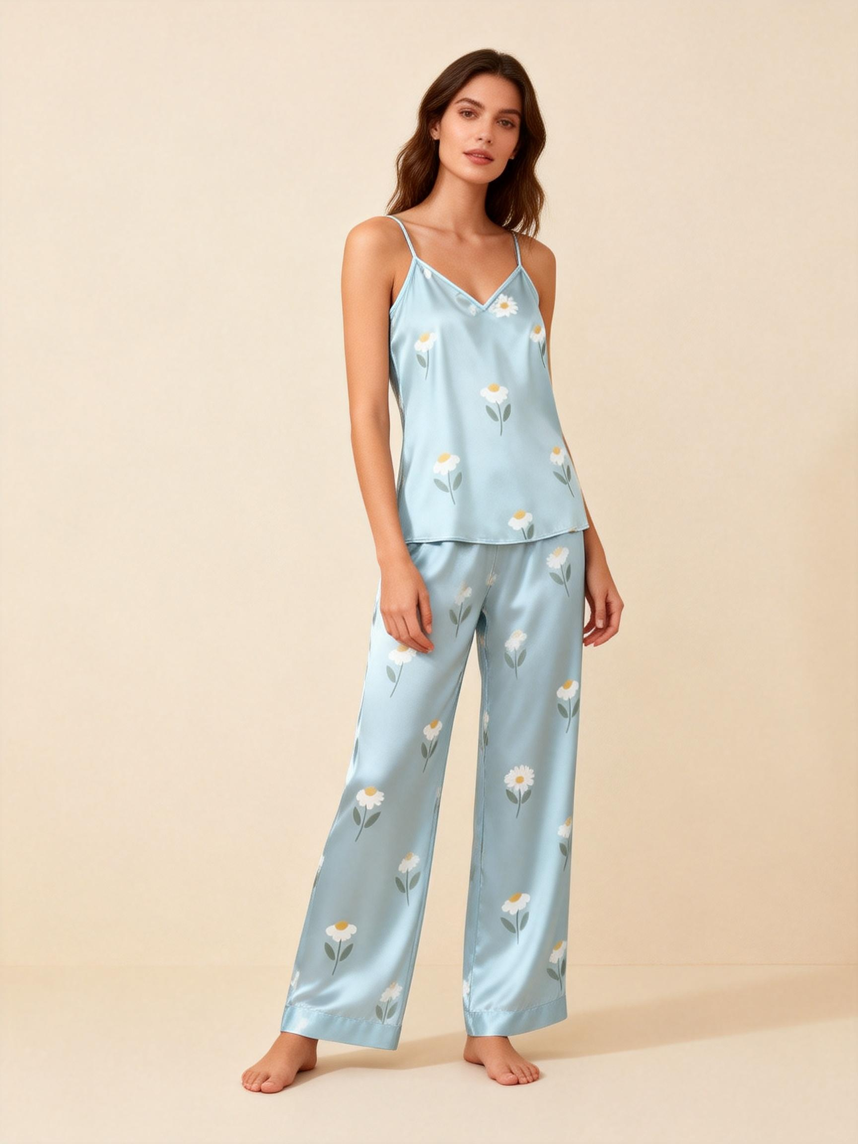 Feminine Satin Pajama Trio with Elegant Floral Details
