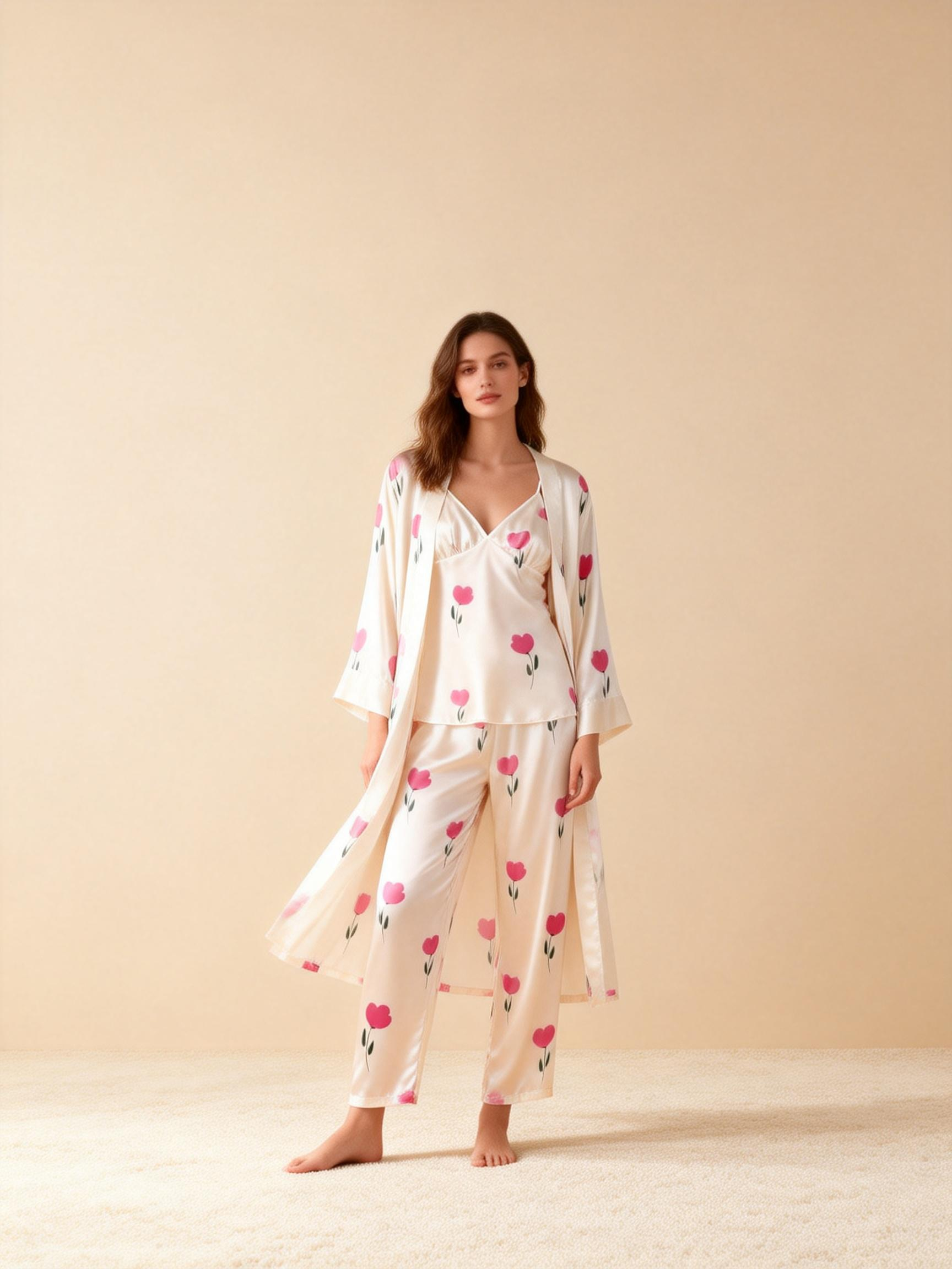 Premium Satin Nightwear Trio With Soft Florals