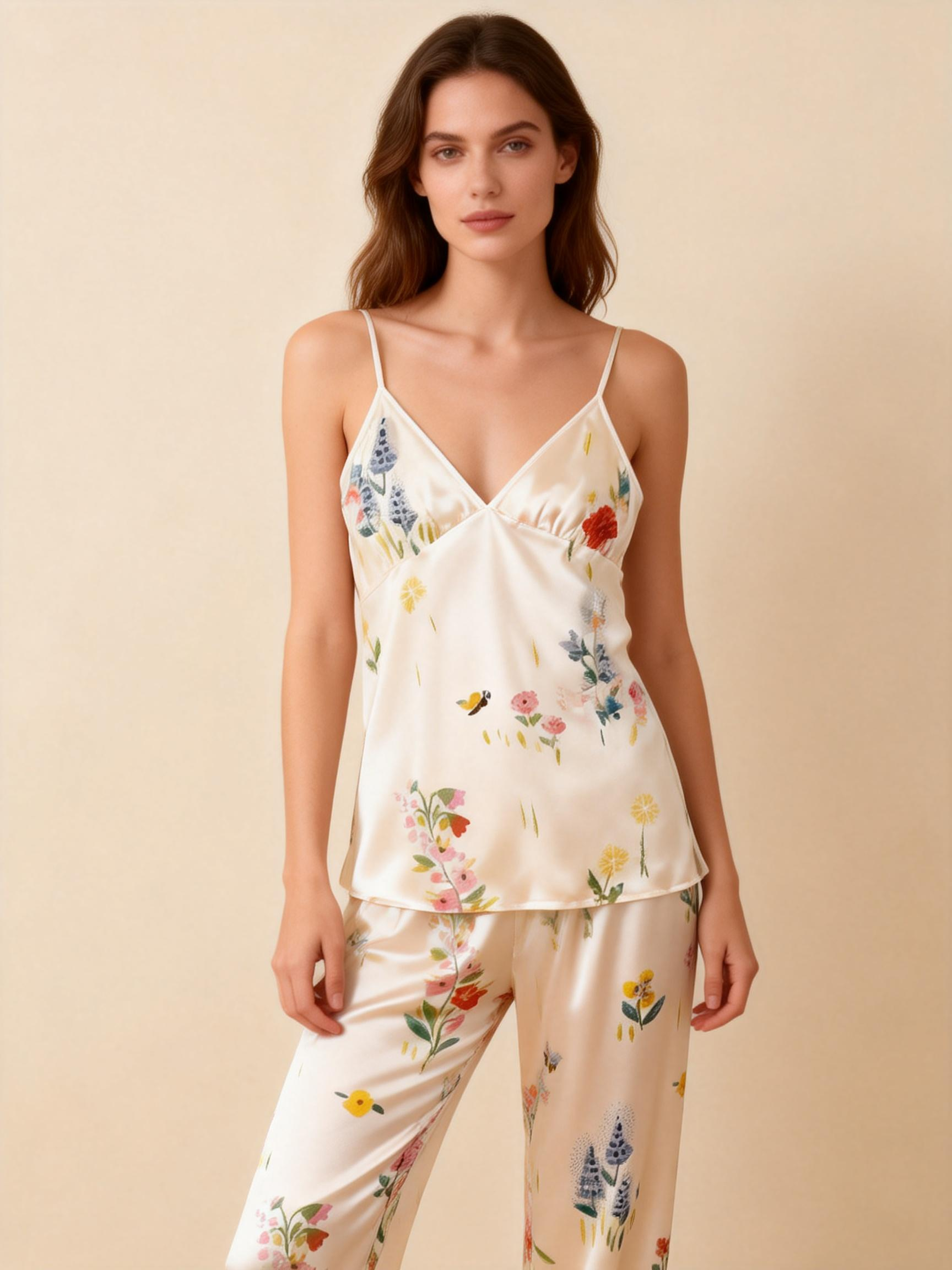 Silky Satin 3-Piece Nightwear Set with Colorful Florals Design