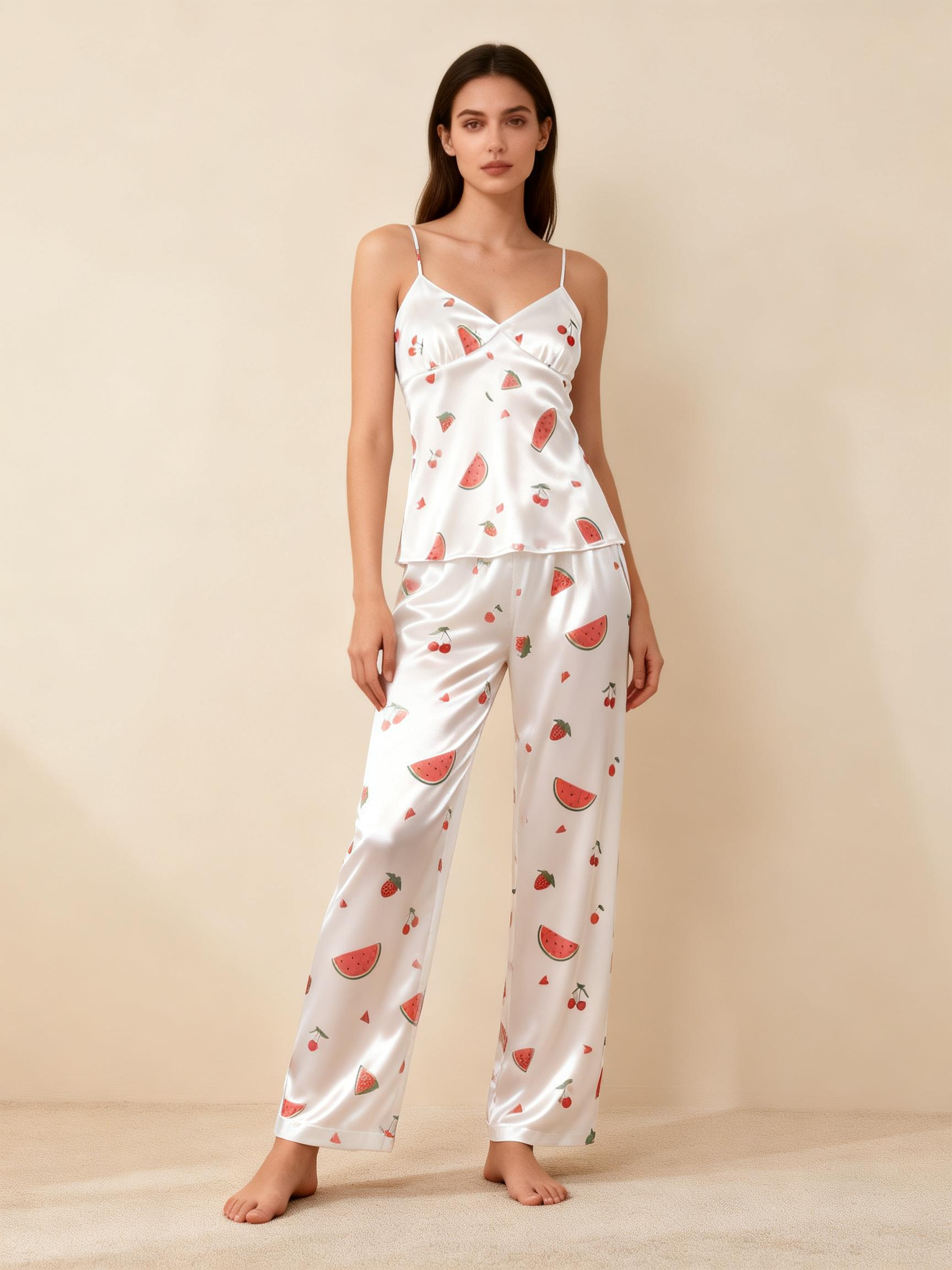 Satin 3-Piece Playful Fruit Sleepwear Set for Women