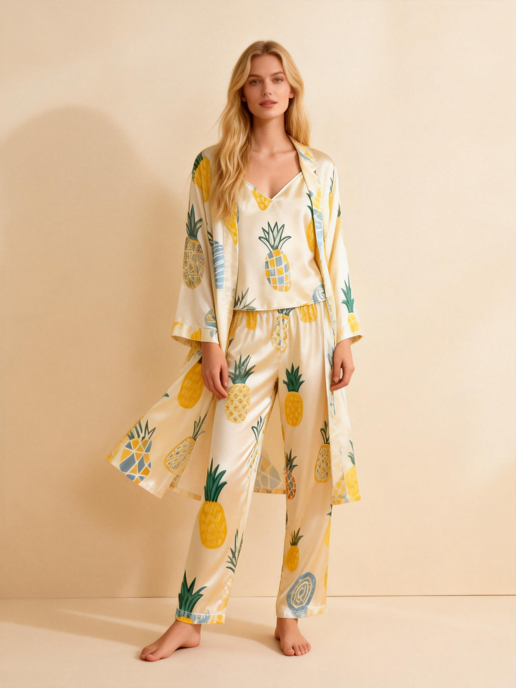 Women's 3-Piece Juicy Fruit Satin Loungewear