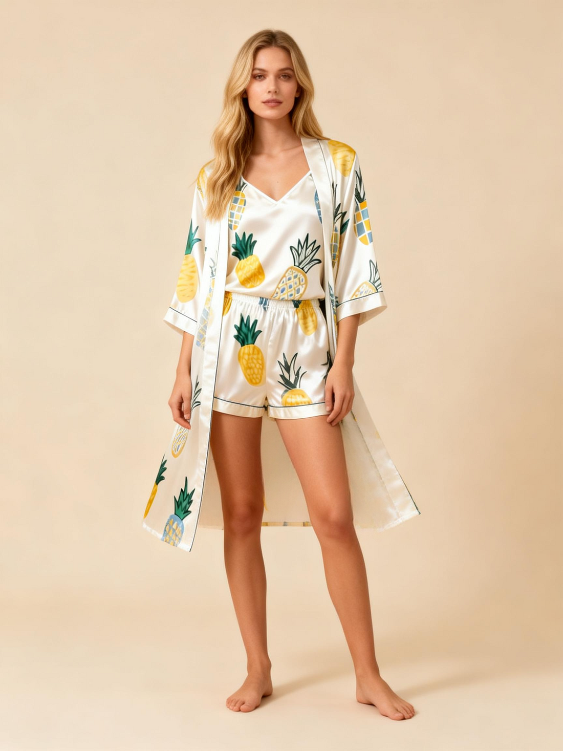 Women's Premium Satin Sleep Set with Juicy Pineapple