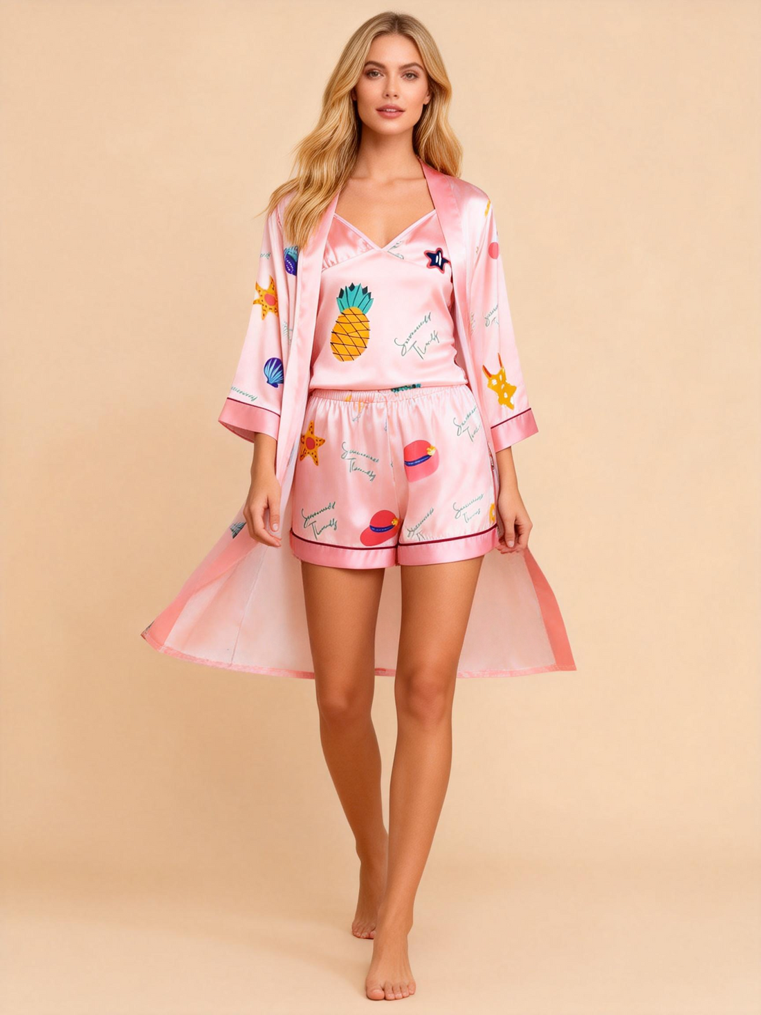 Women's Premium Satin Sleep Set with Fruit Print