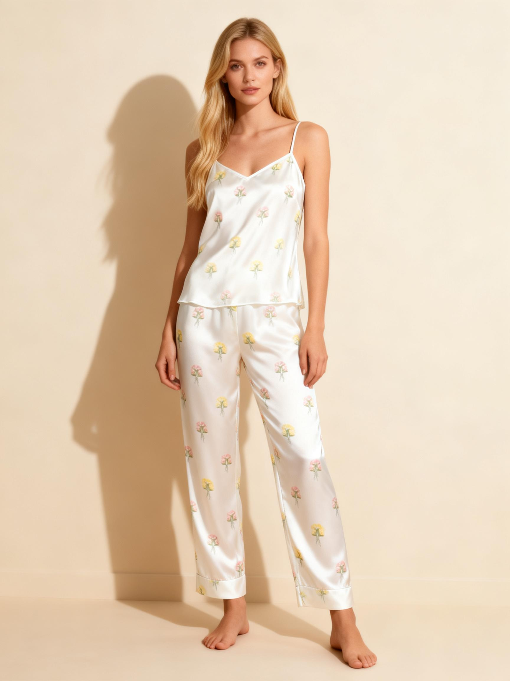 Satin 3-Piece Simple Floral Sleepwear Set for Women