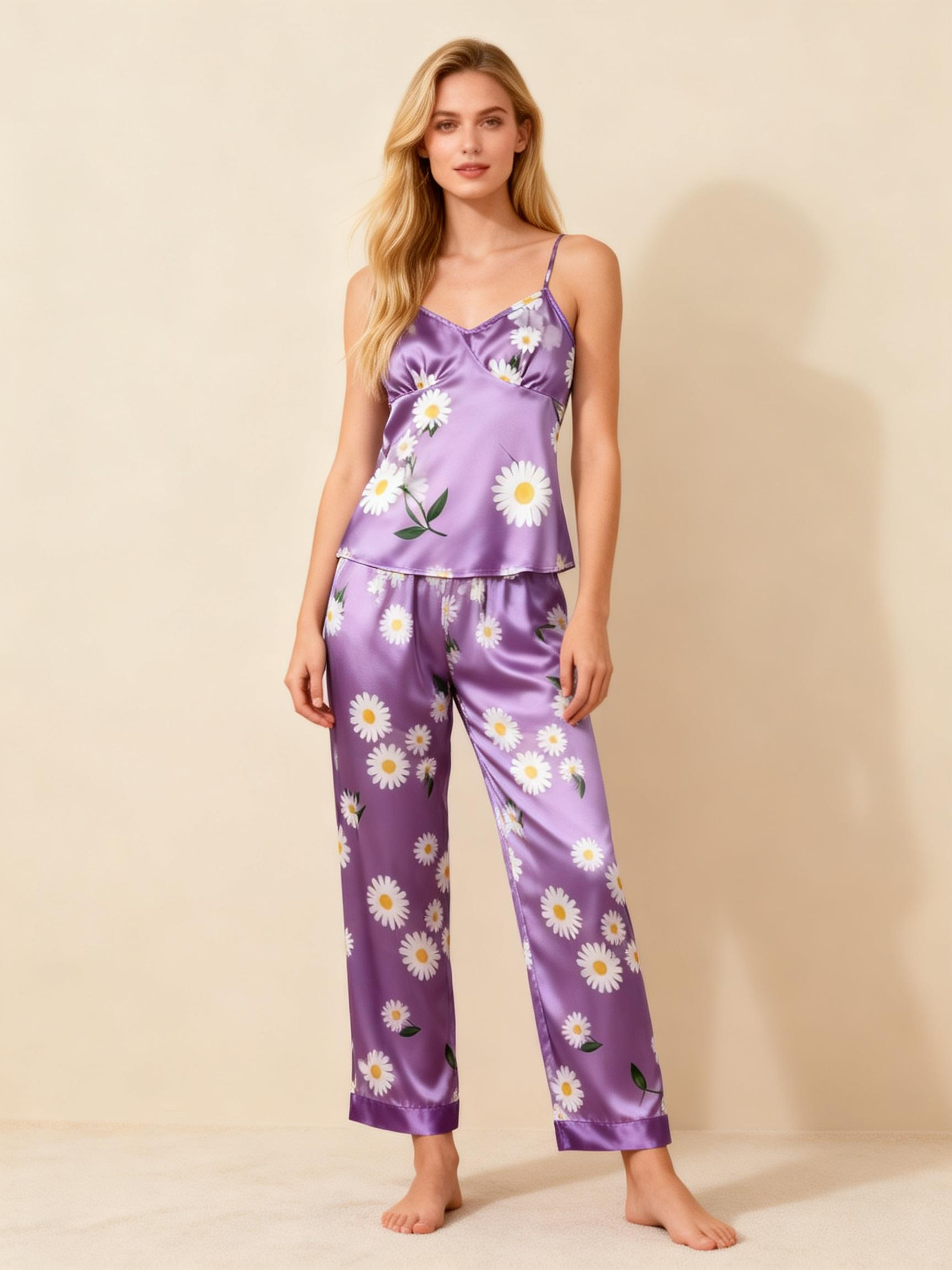 Women's 3-Piece Dreamy Purple Satin Loungewear