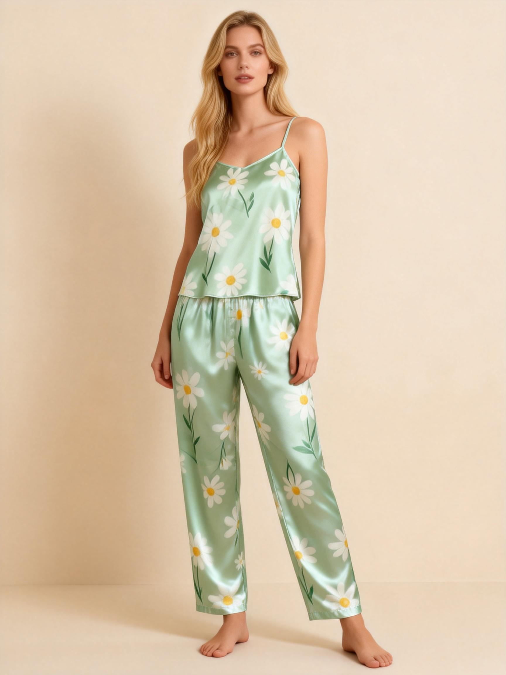 Satin 3-Piece Dreamy Green Sleepwear Set for Women