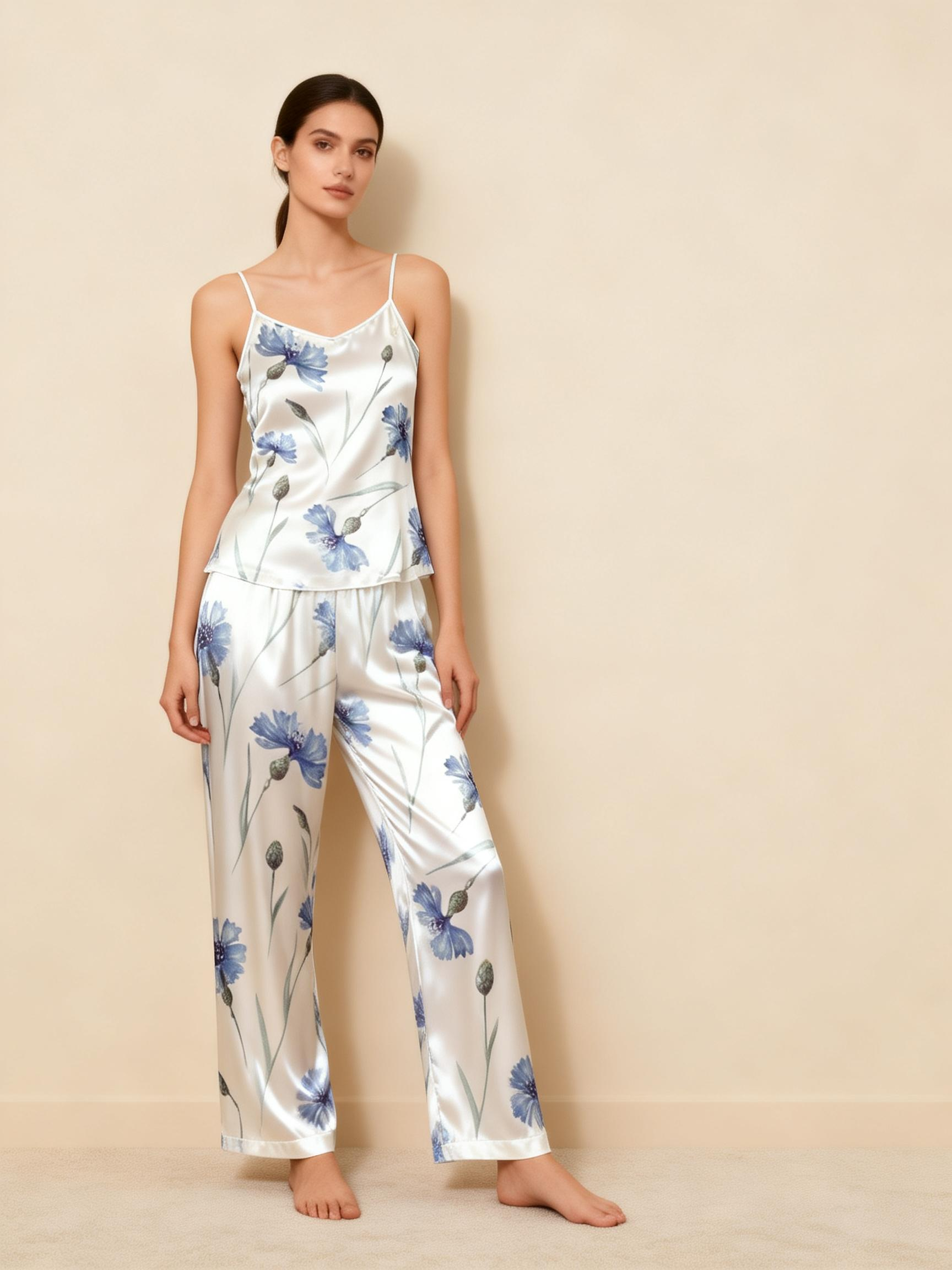 Satin 3-Piece Dreamy Blue Sleepwear Set for Women
