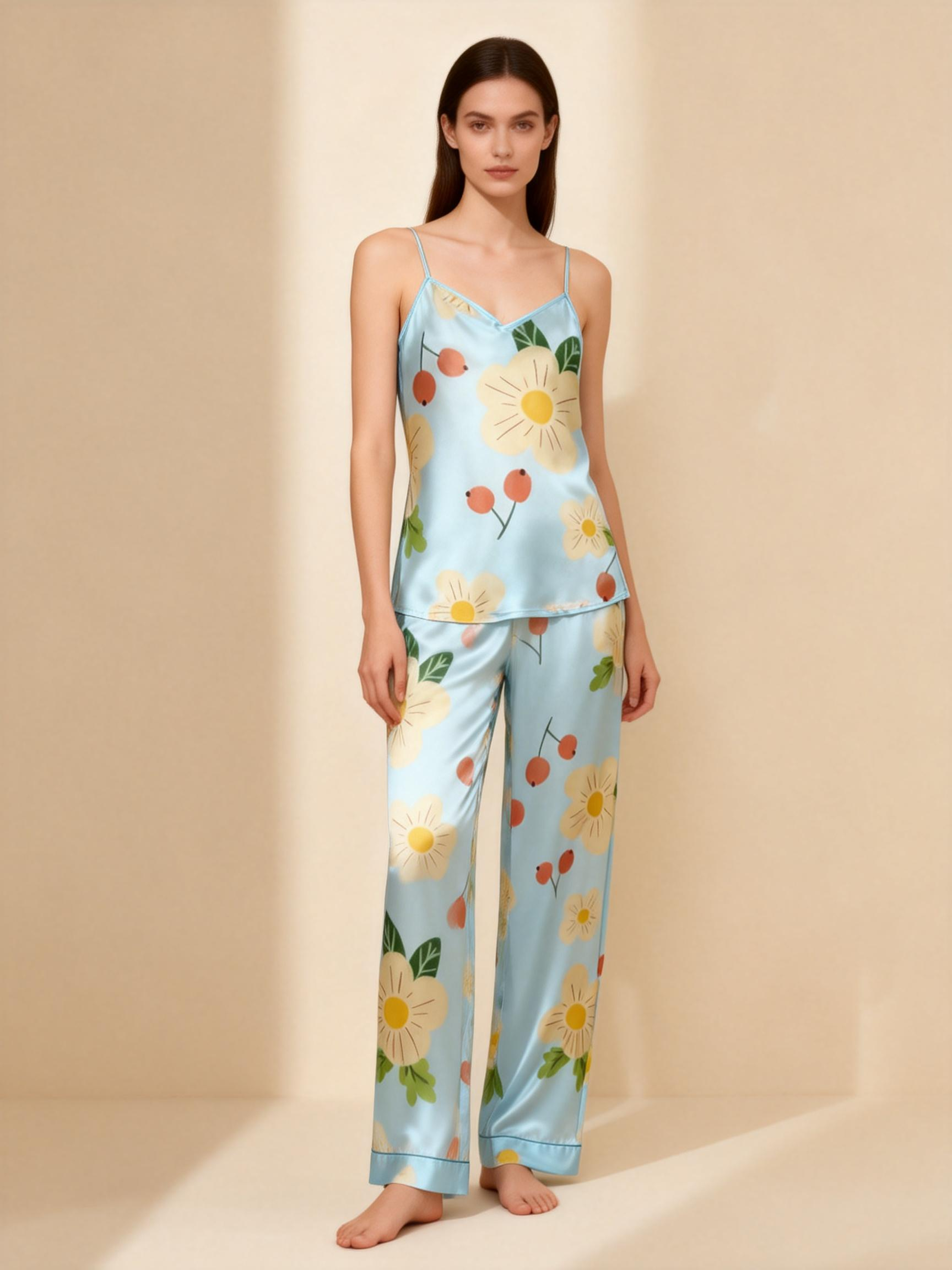 Satin 3-Piece Wildflower Meadow Sleepwear Set for Women