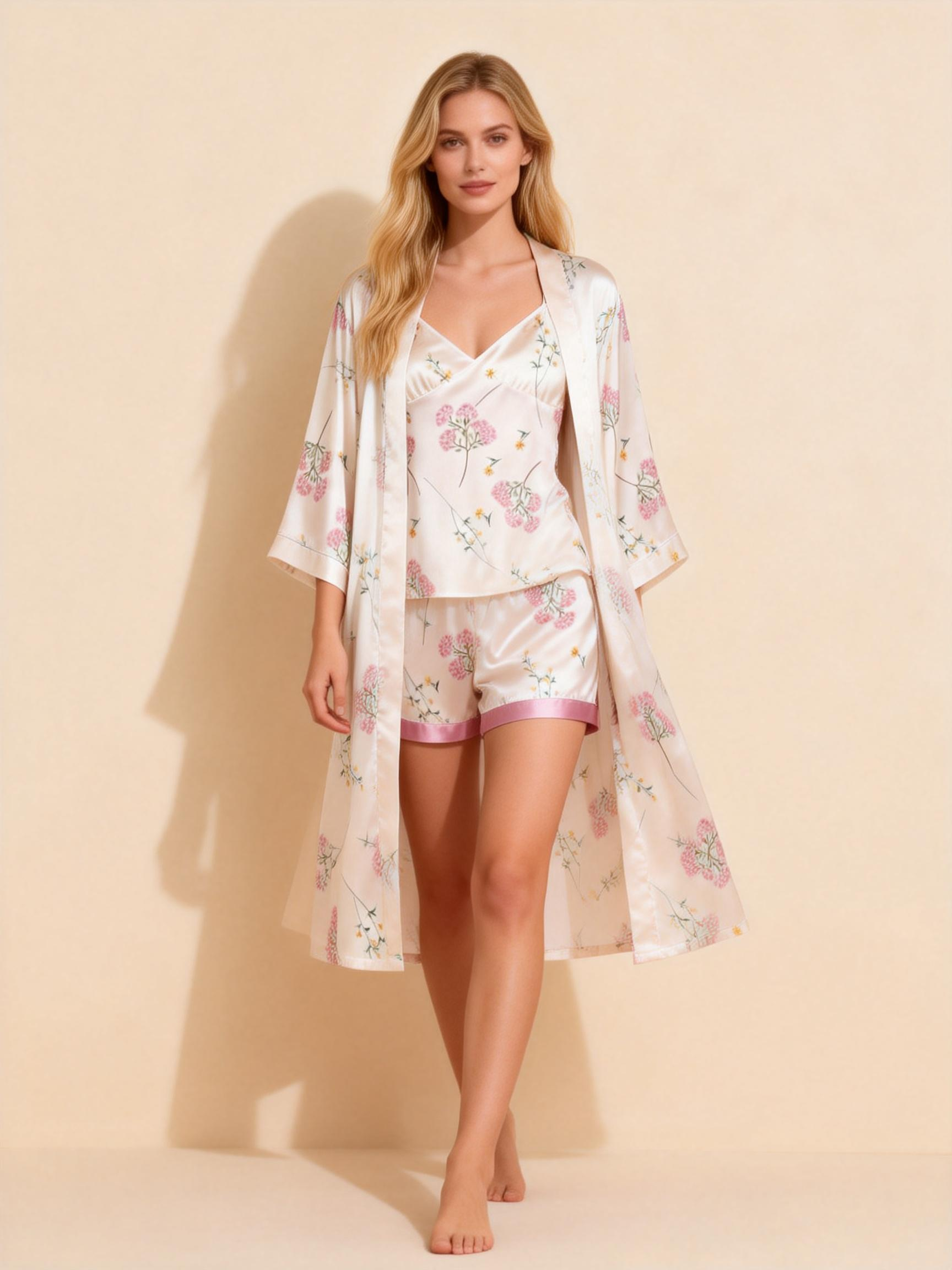 Women's Premium Satin Sleep Set with Pink Mini Blossoms