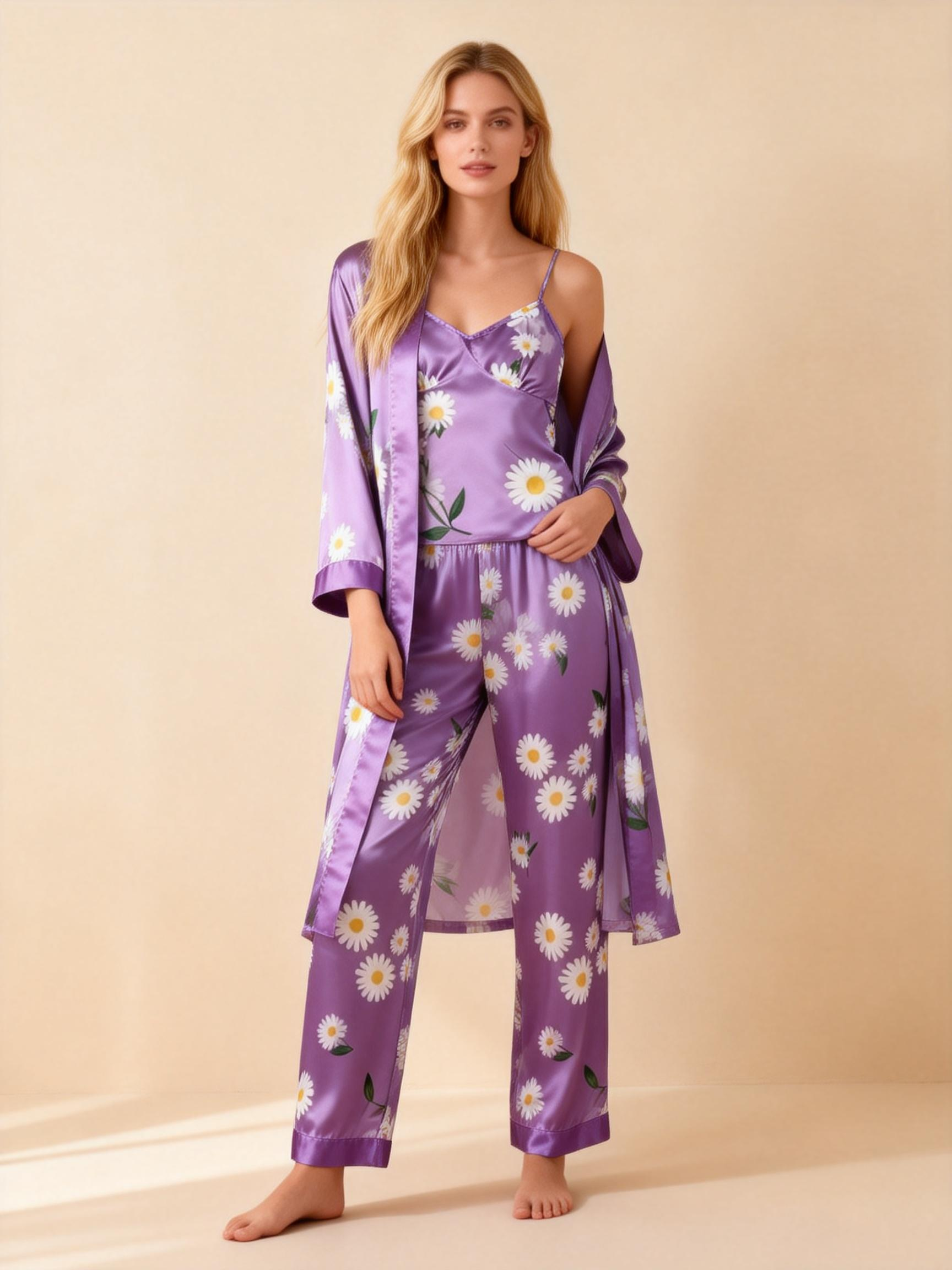 Women's 3-Piece Dreamy Purple Satin Loungewear