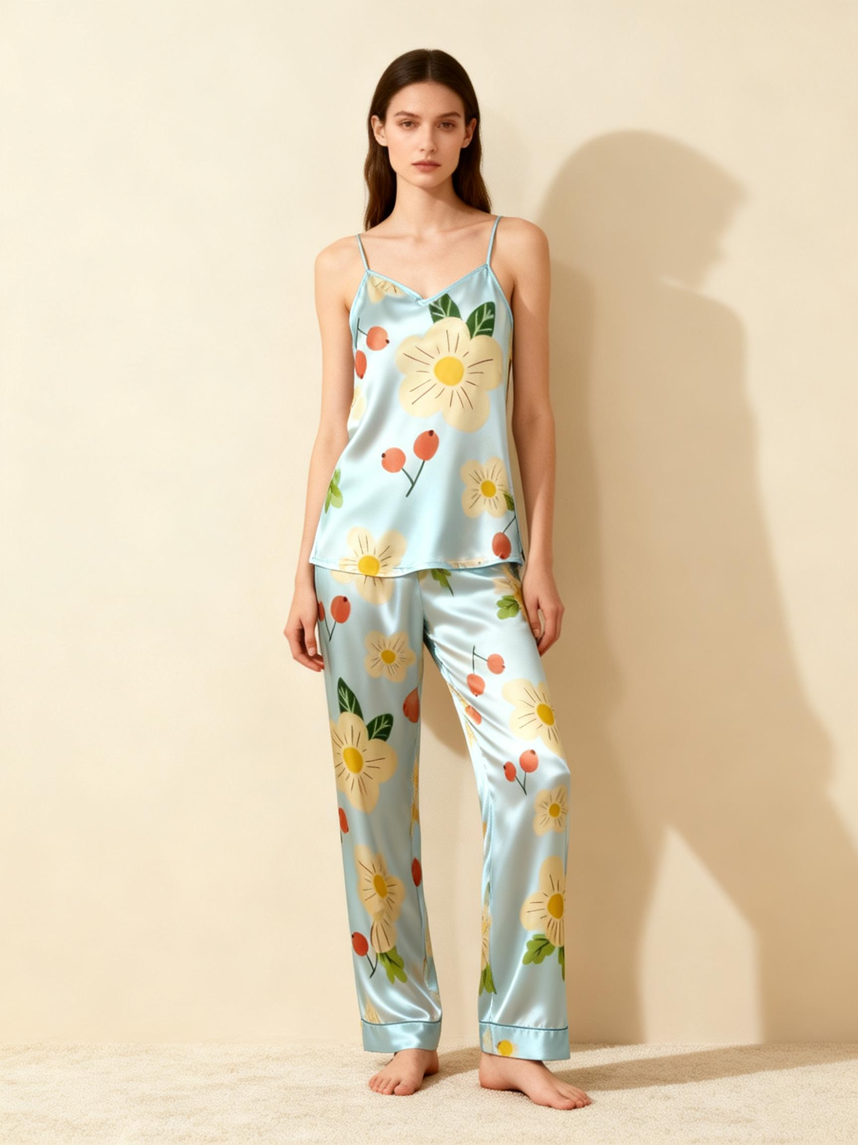 Satin 3-Piece Wildflower Meadow Sleepwear Set for Women