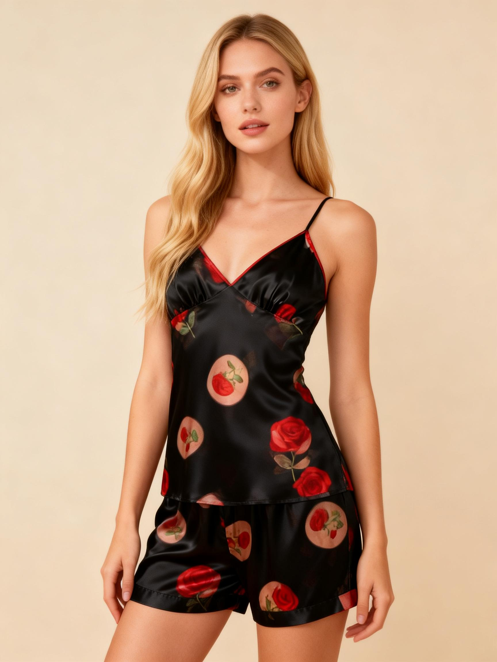Floral Satin 3-Piece Sleepwear Set for Women - Robe, Camisole & Shorts