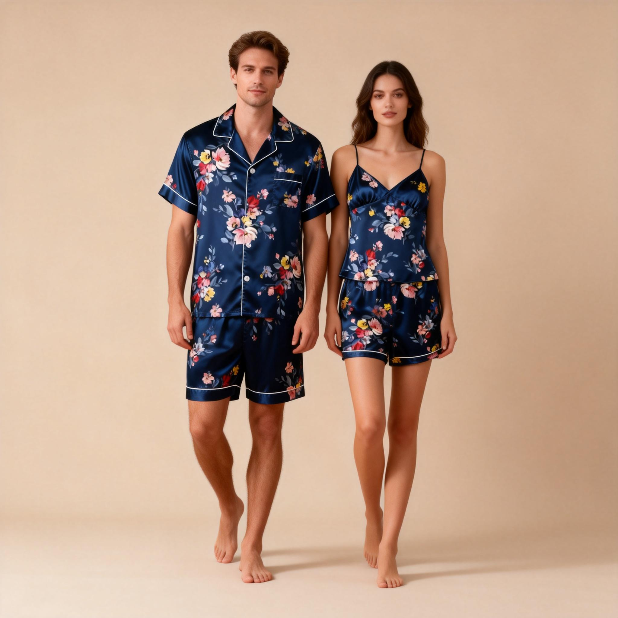 Classic Silky Satin Couple Pajamas – Perfect for Gifts