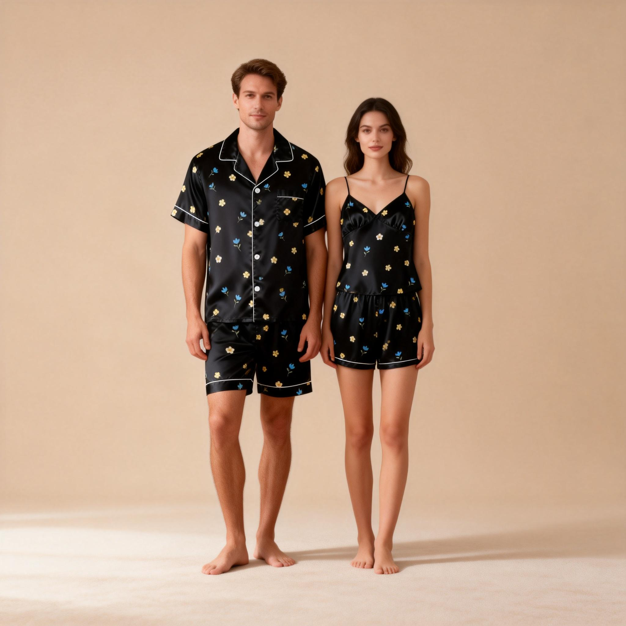 Silky Satin Couple Set – Short Pajamas for Romantic Nights