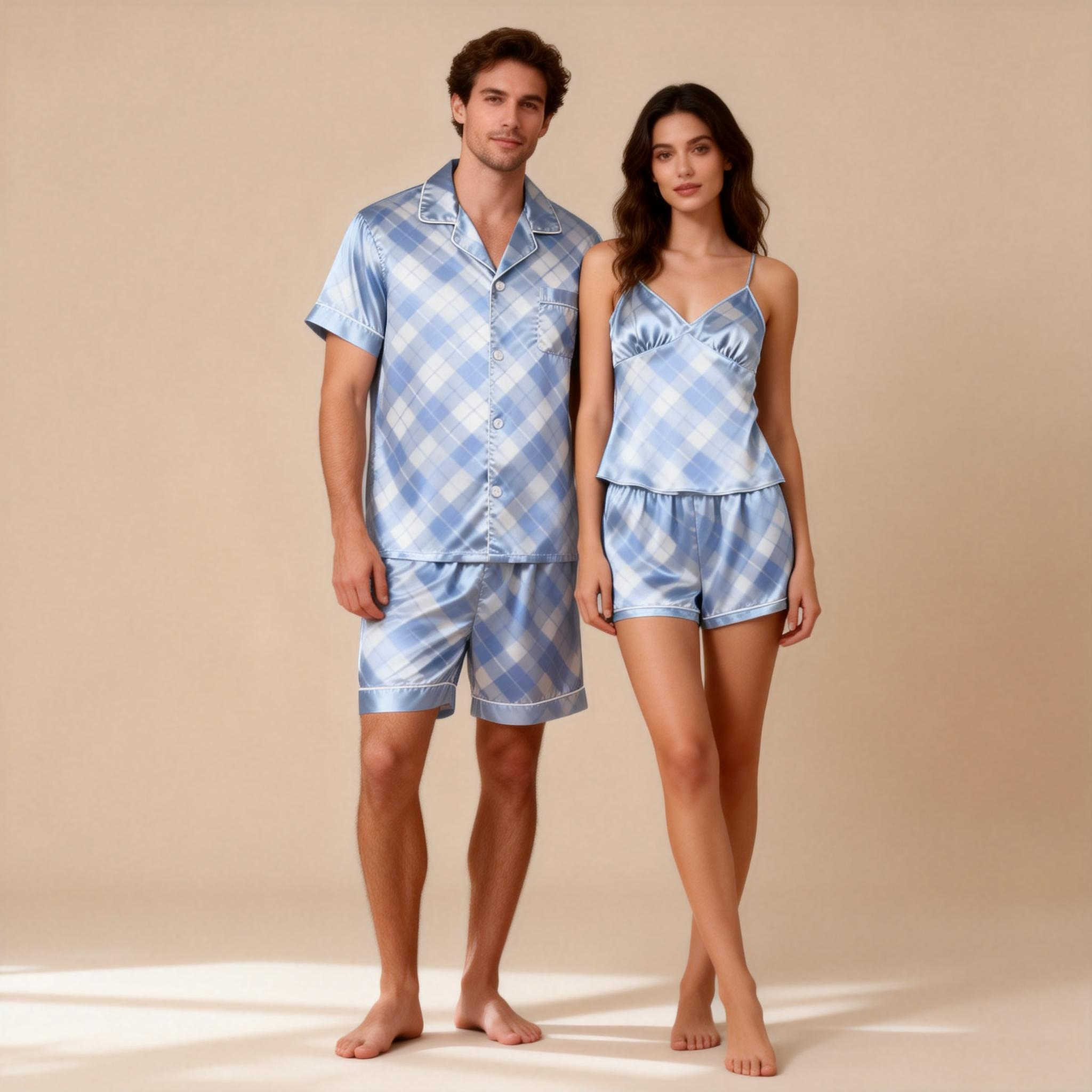 Silky Classic Couple Pajamas – Hotel-Grade Satin Sleepwear