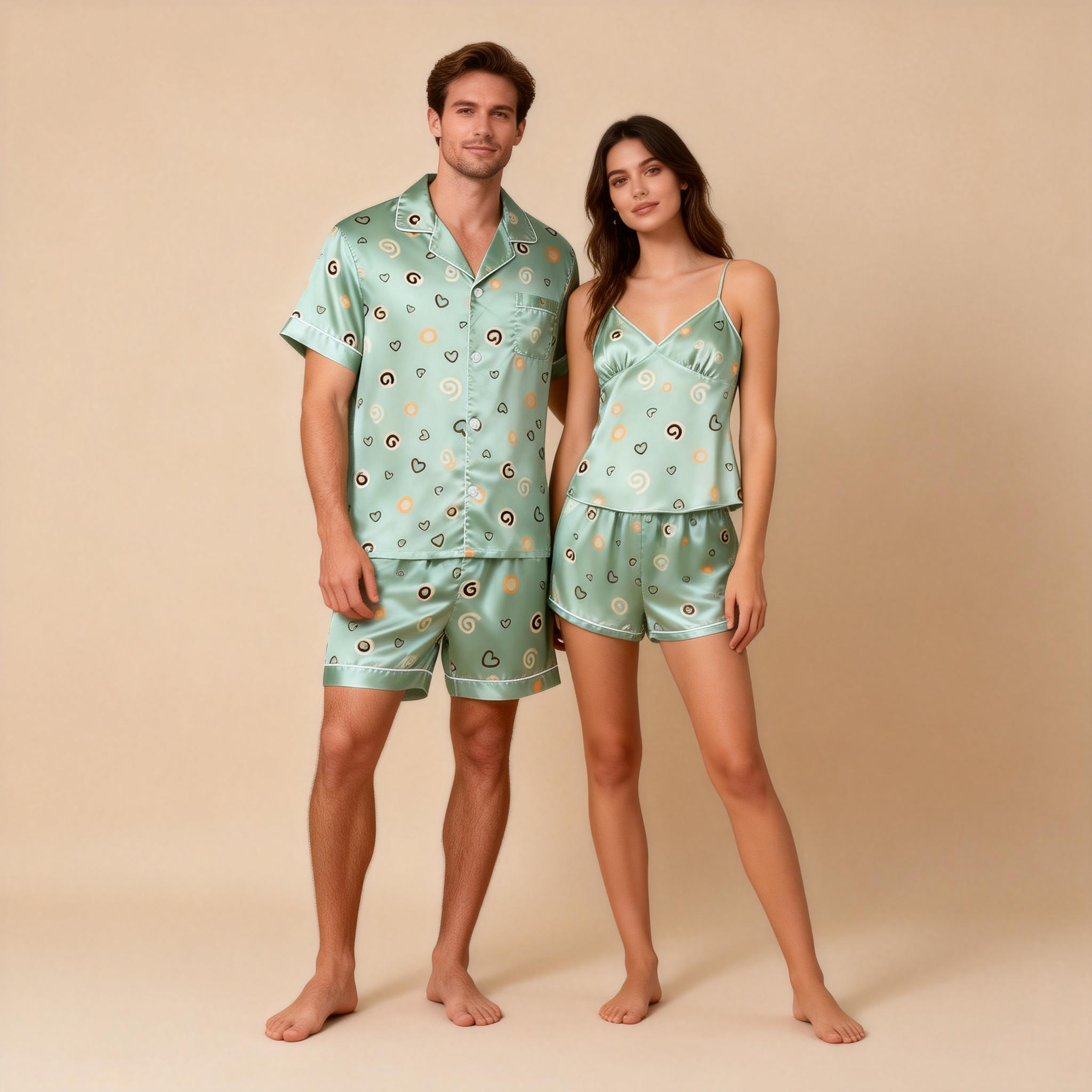 Romantic Silky Satin Pajamas for Two – Short & Comfortable