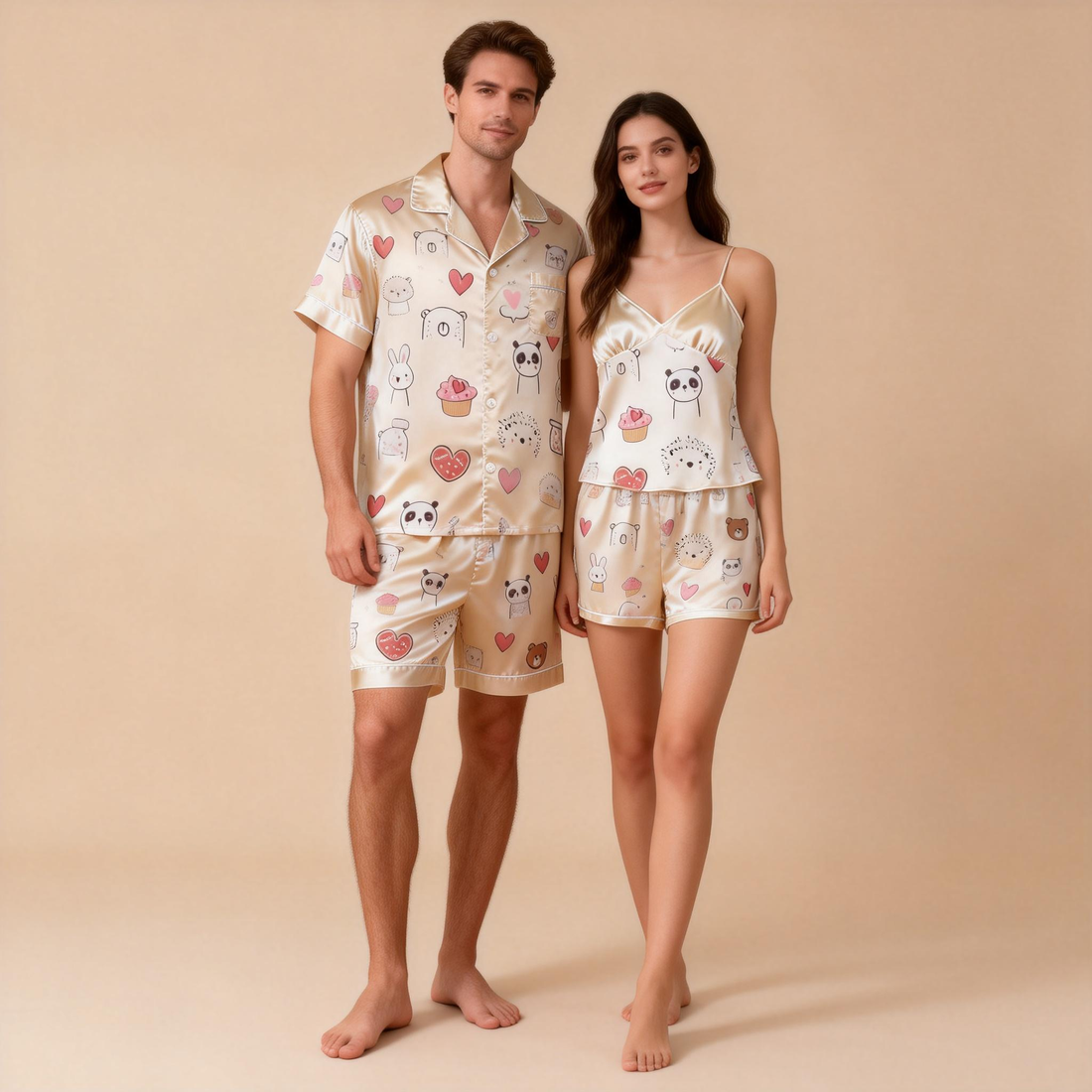 Silky Satin Pajamas Short Set – Couple’s Sleep Essential