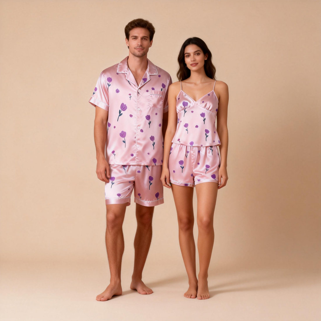 Couple’s Silky Nightwear – Satin Short Pajama Set