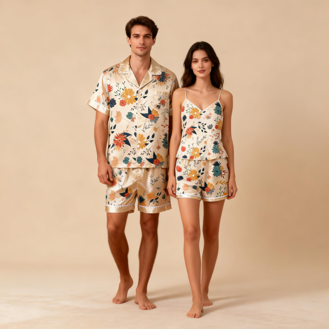 Silky Satin Sleepwear Gift Set for Couples – Short Pajamas