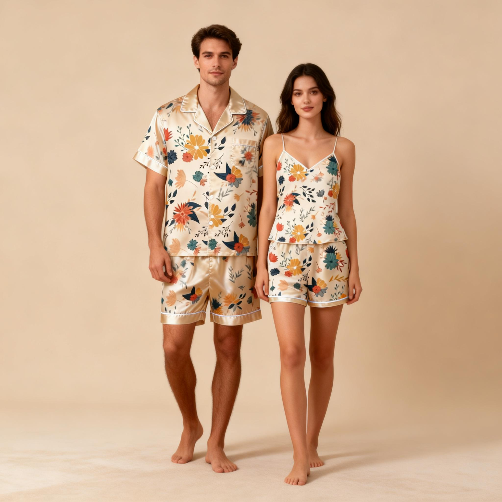 Silky Satin Sleepwear Gift Set for Couples – Short Pajamas