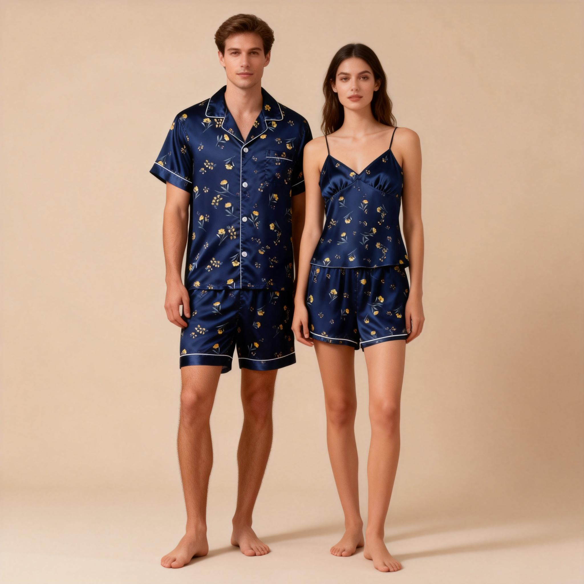 Silky Satin Couple Pajamas – Perfect for Wedding Nights