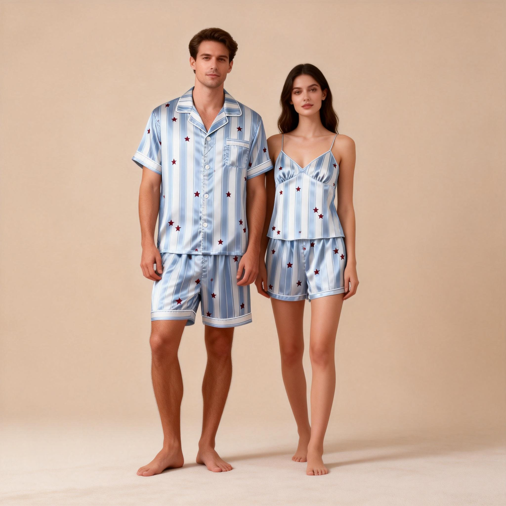 His & Her Silky Satin Pajamas – Matching Sleep Set