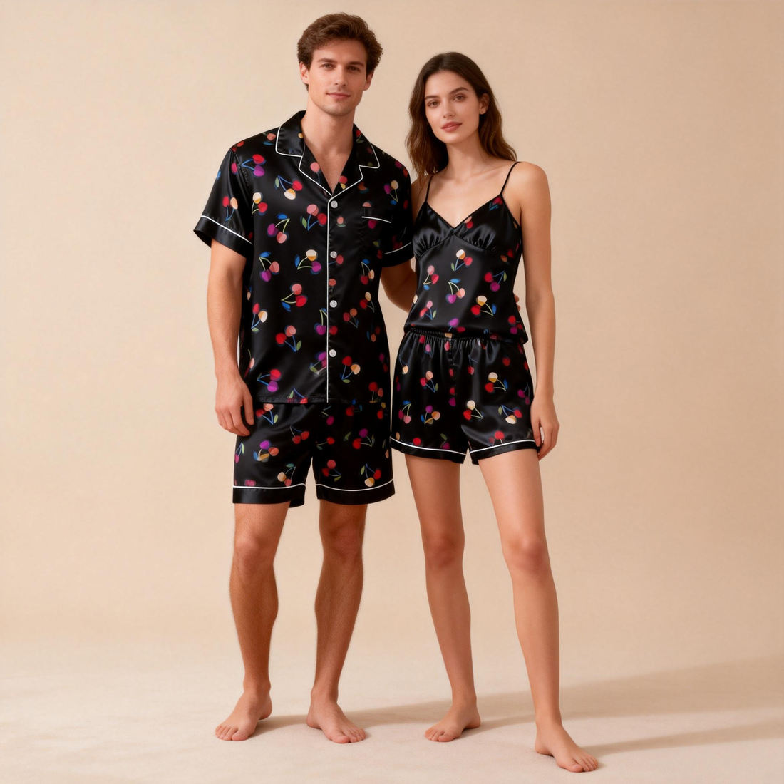 Ultra-Soft Silky Satin Pajama Set for Couples – Short Style