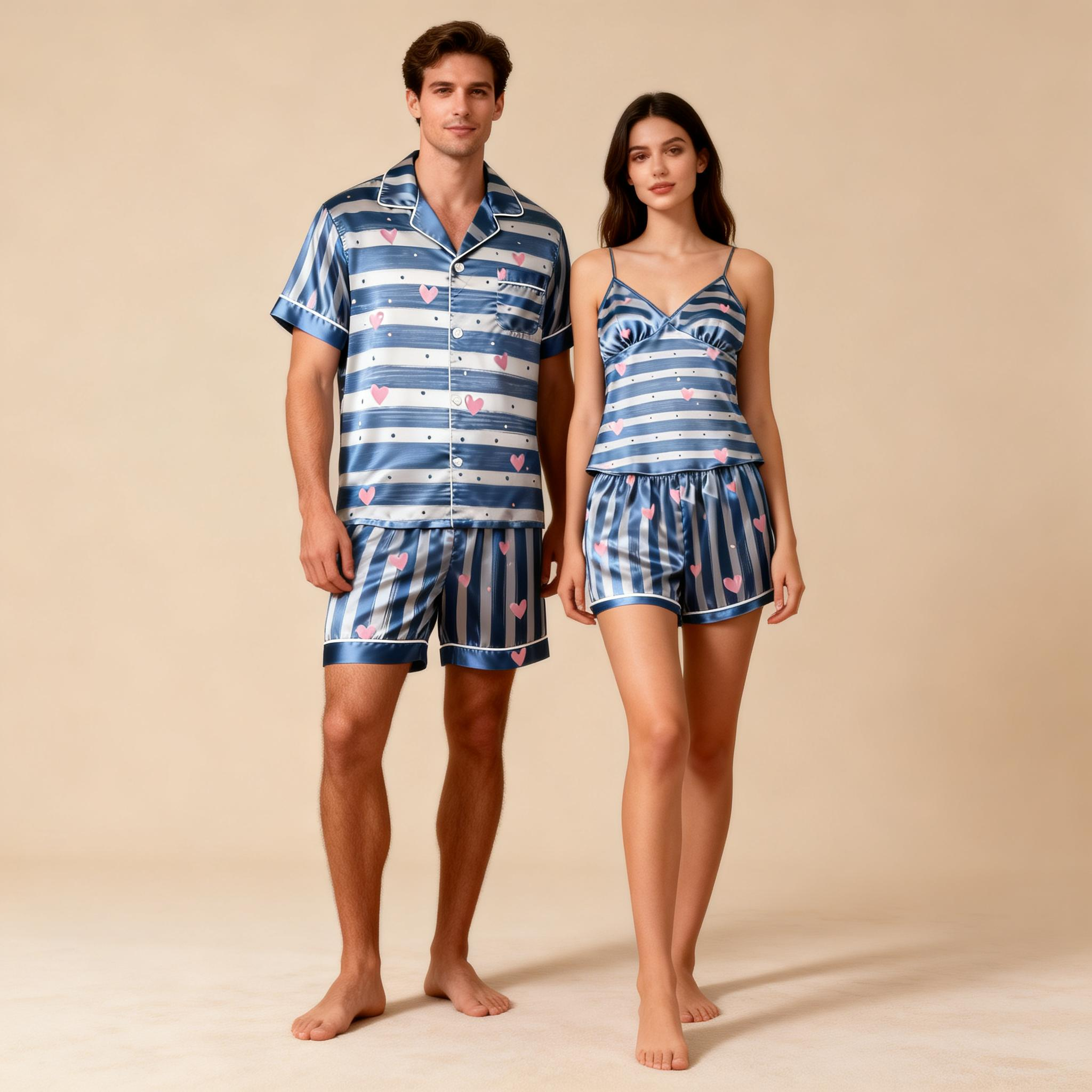 Smooth Silky Satin Pajamas for Couples – Breathable & Soft