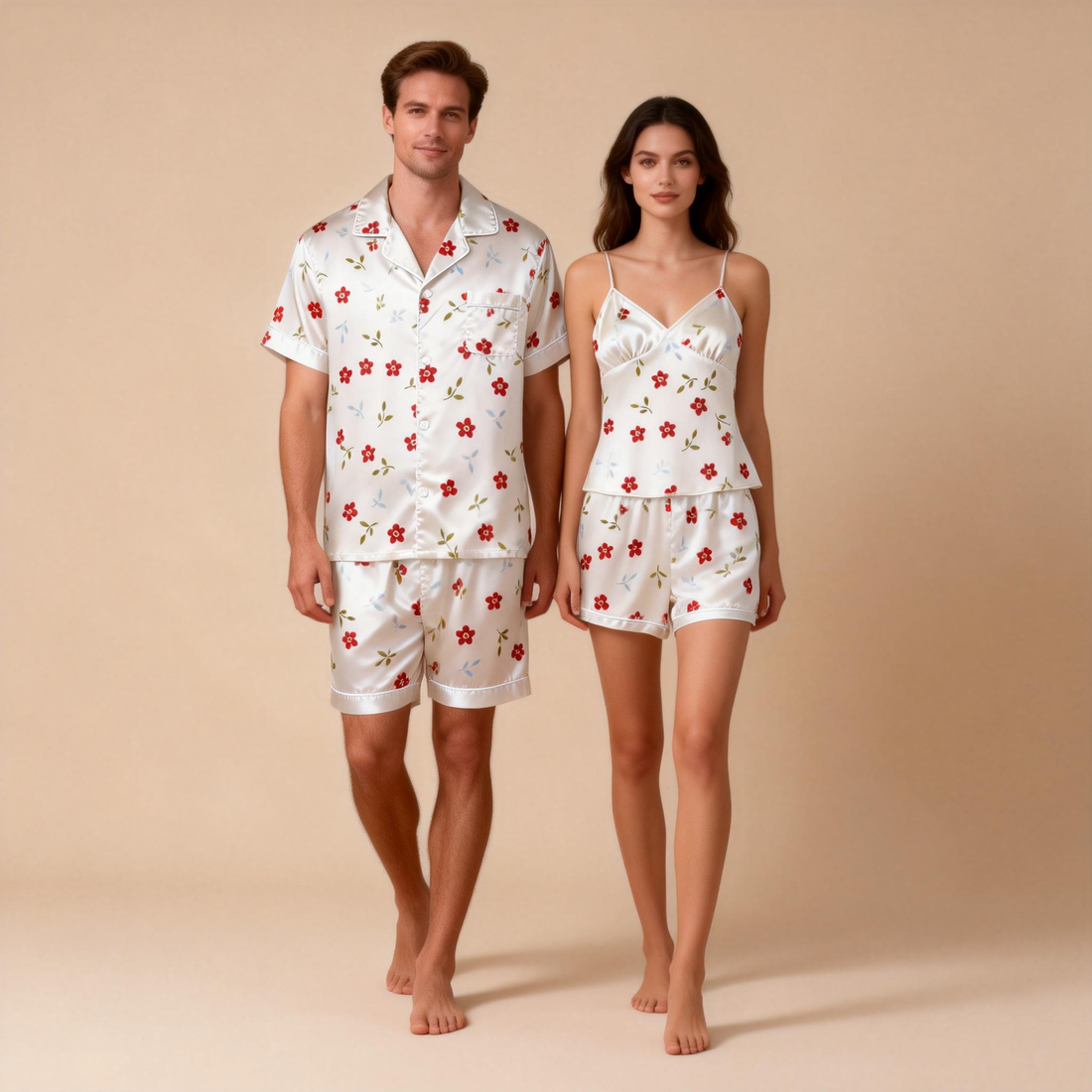Romantic Silky Sleep Set for Couples – Satin Pajamas
