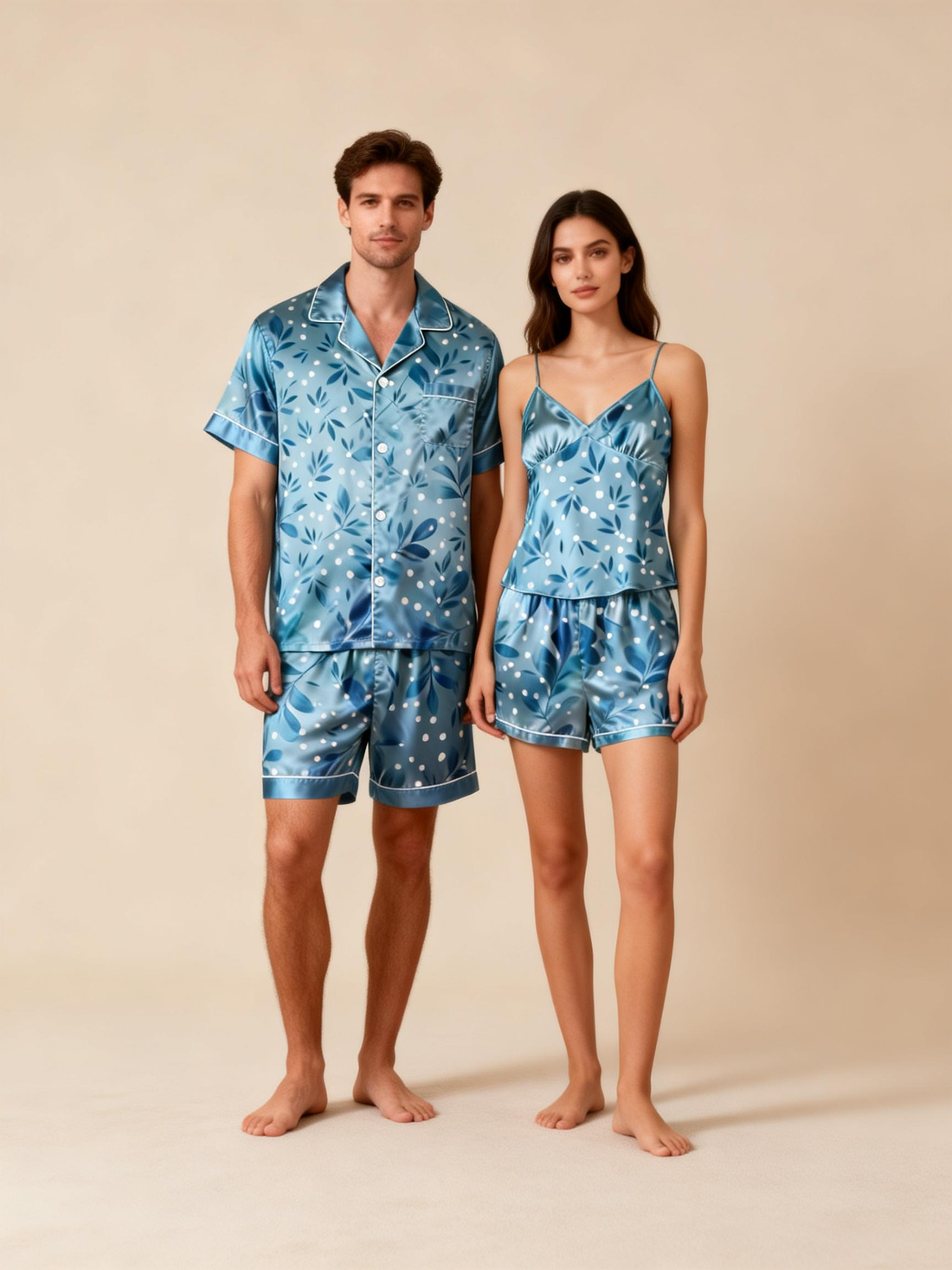 Couple Pajamas for Beach Holidays – Satin Short Style
