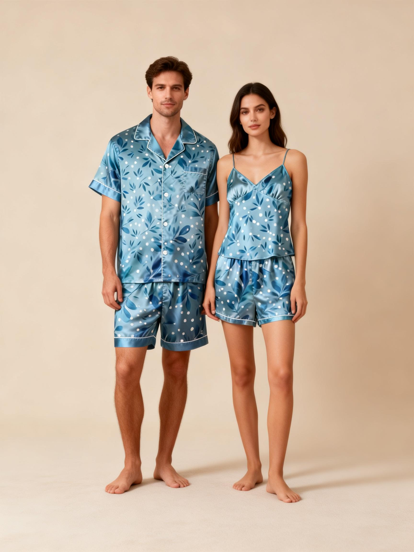 Couple Pajamas for Beach Holidays – Satin Short Style