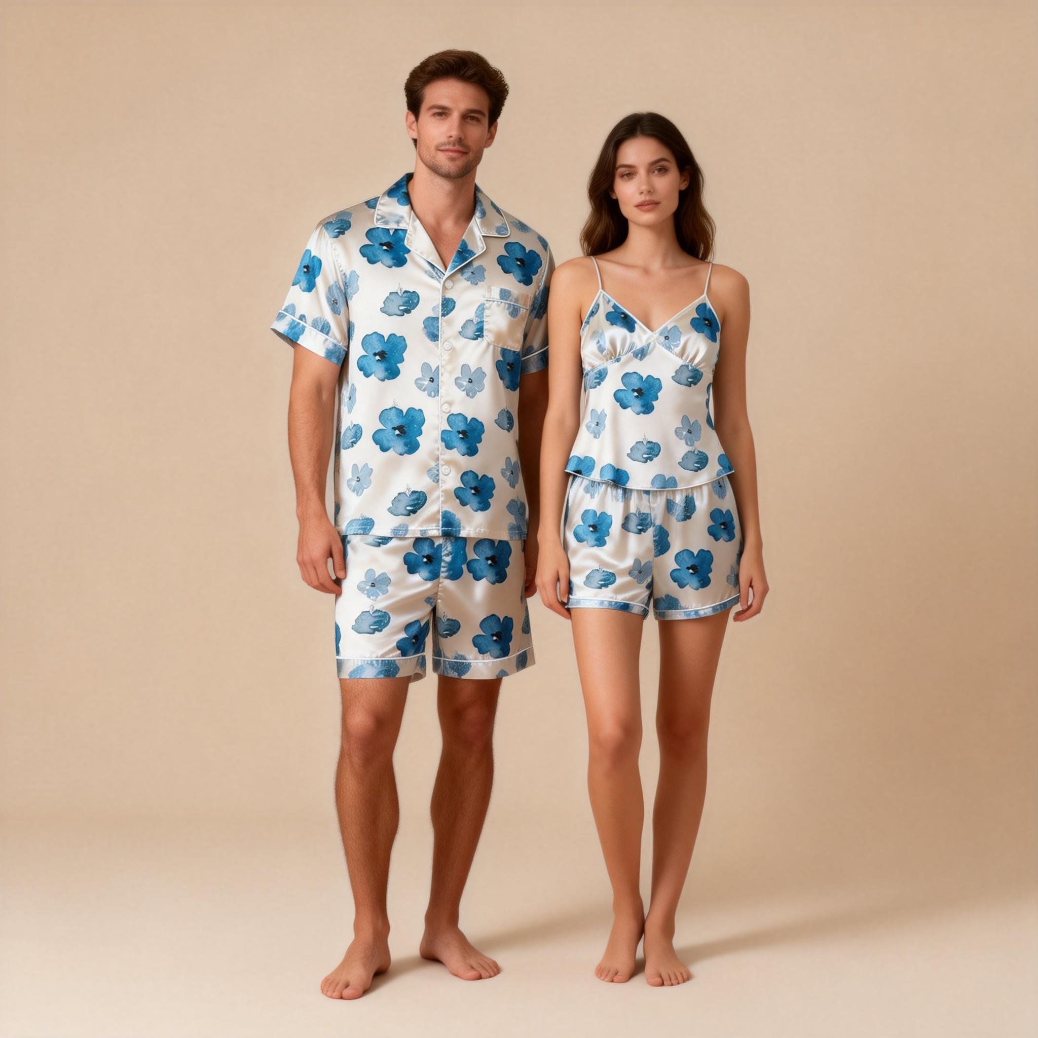 Silky Satin Matching Pajamas – Couple Short Set