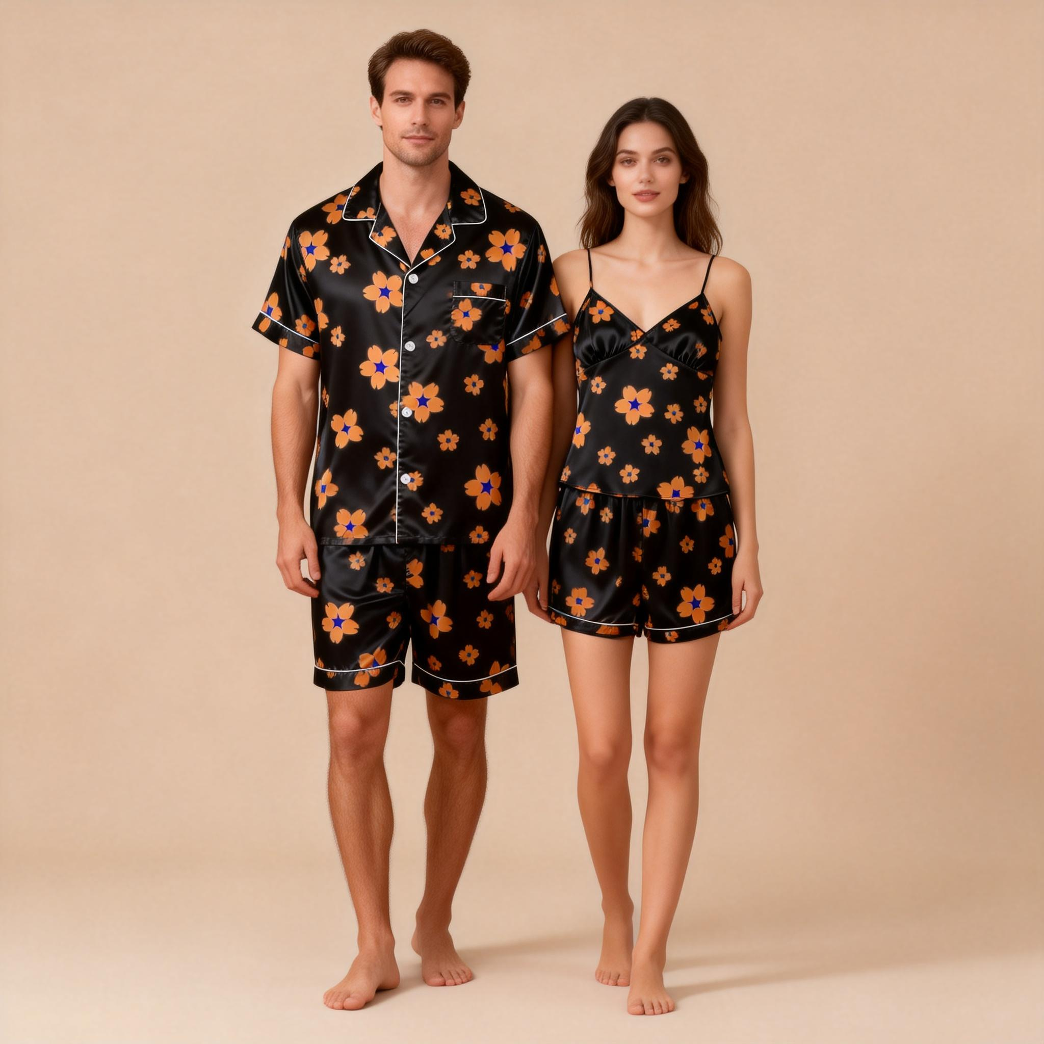 Couple’s Silky Sleepwear – Satin Pajama Shorts Set