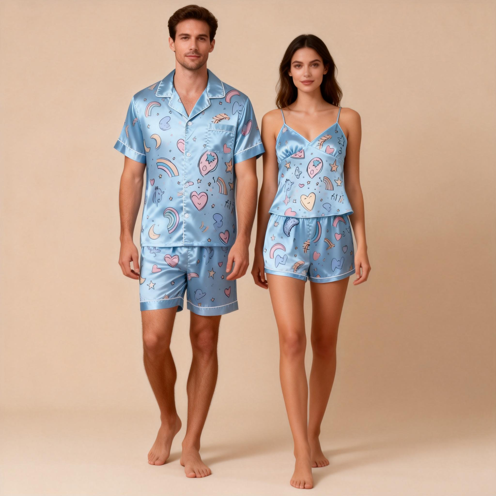 Matching Silky Satin Pajamas for Couples – Short & Sweet Design