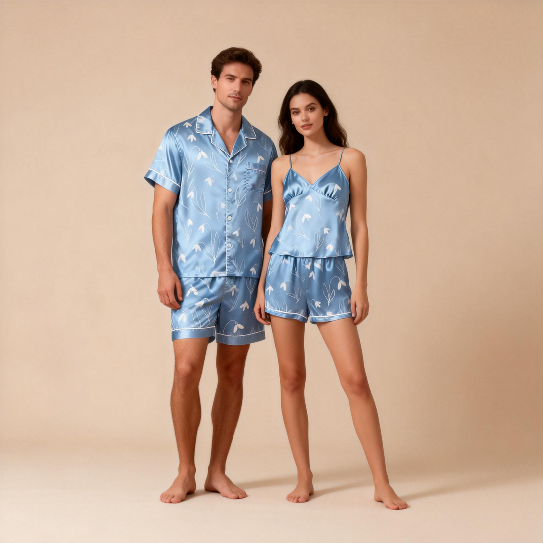 Matching Silky Satin Sleep Set for Him & Her – Short & Sweet