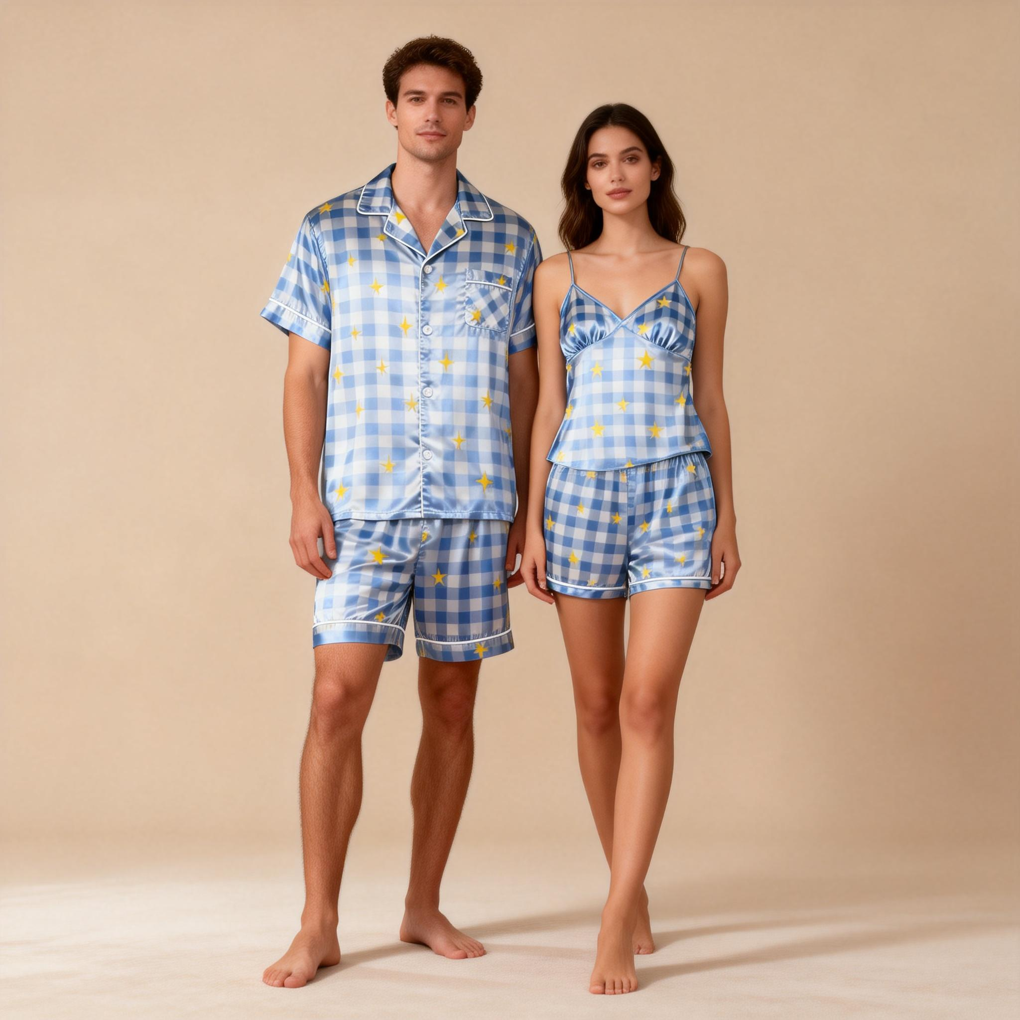 Silky Satin Sleep Set for Couples – Short Sleeve Design