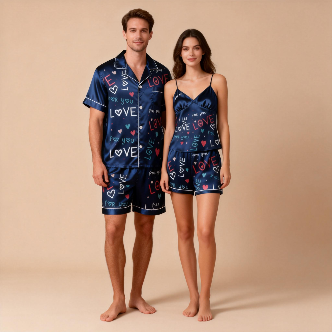 Matching Silky Sleep Pajamas for Couples – Satin Fabric