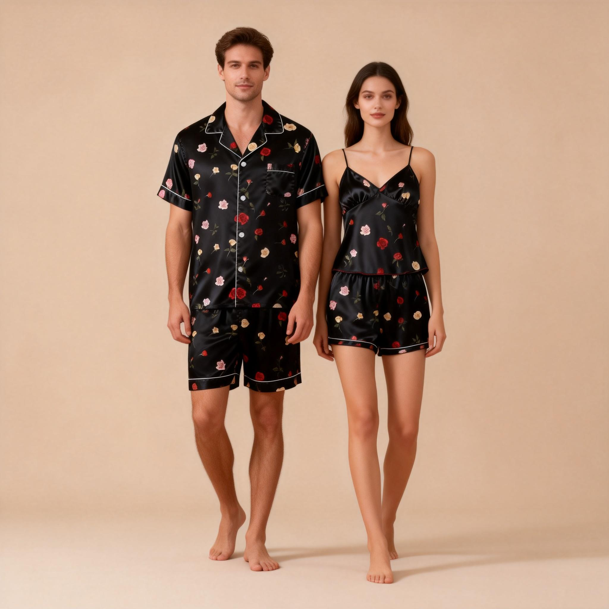 Silky Classic Pajamas for Two – Satin Short Set