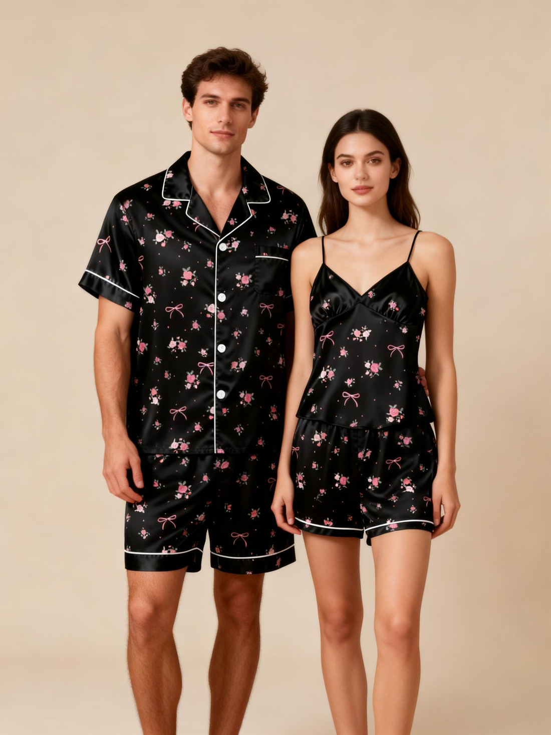 Classic Couple Satin Pajamas Short Set – Luxurious & Romantic