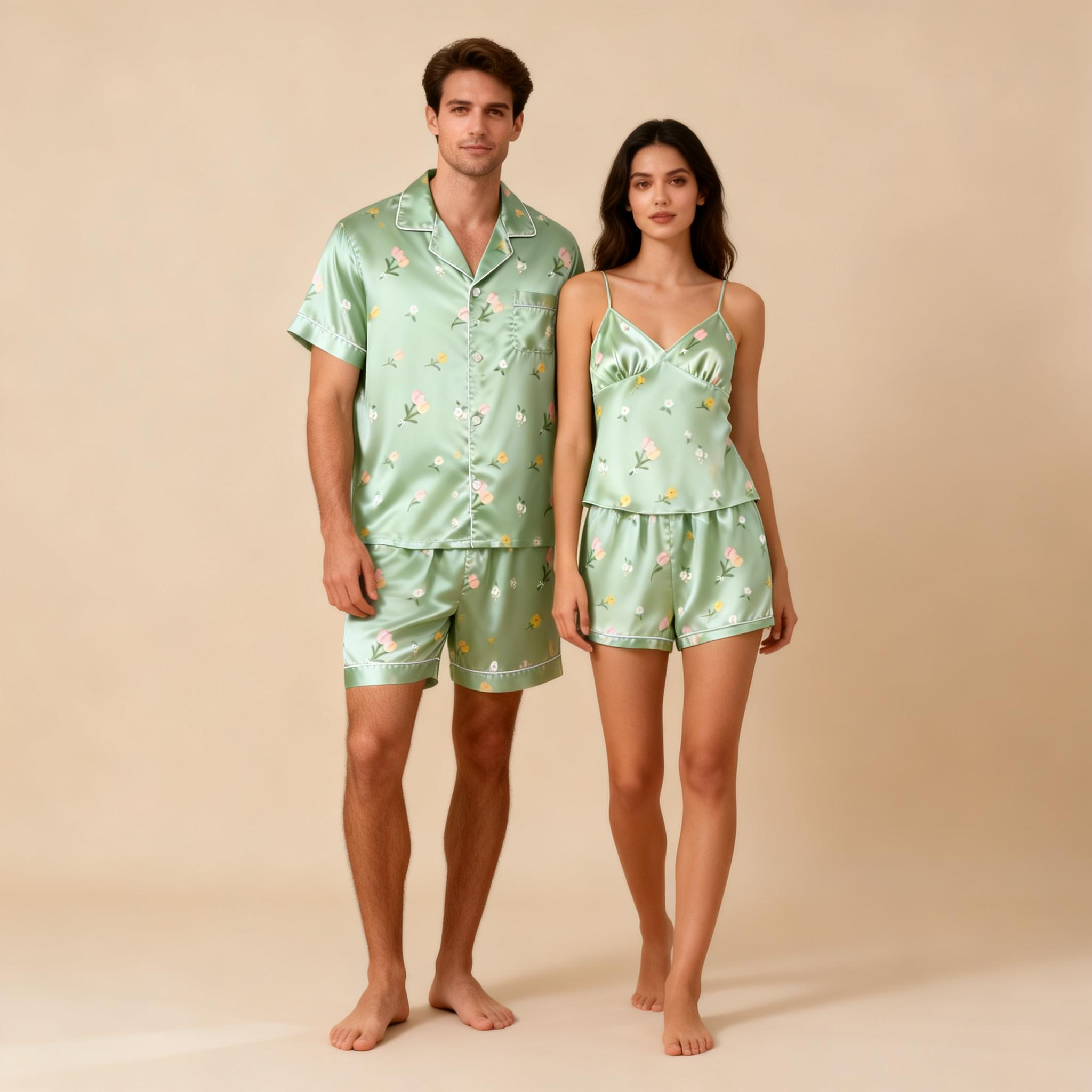 Silky Satin Pajama Shorts for Two – Romantic Sleep Set