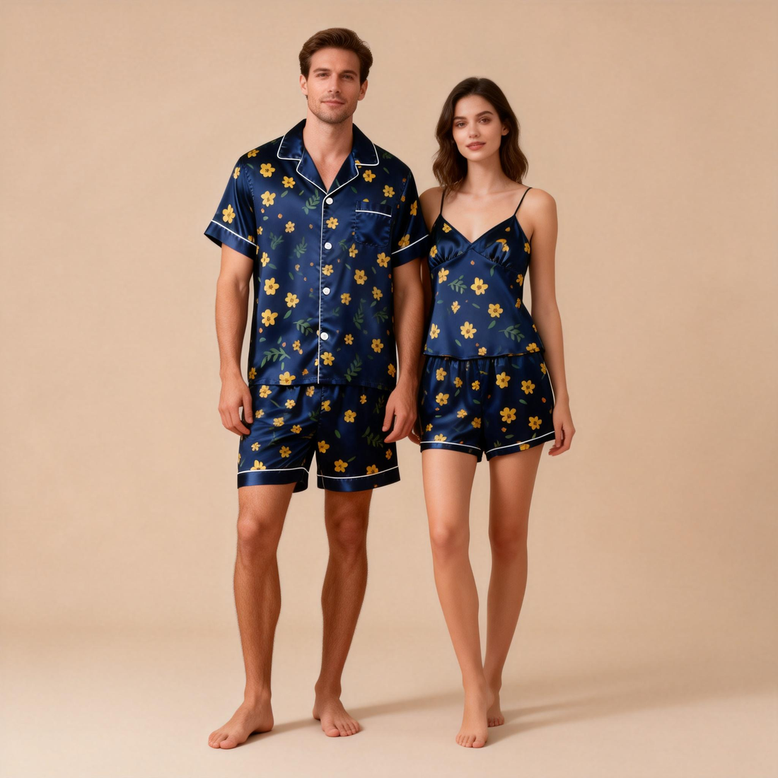 Couple’s Silky Satin Sleepwear – Classic Short Pajama Set