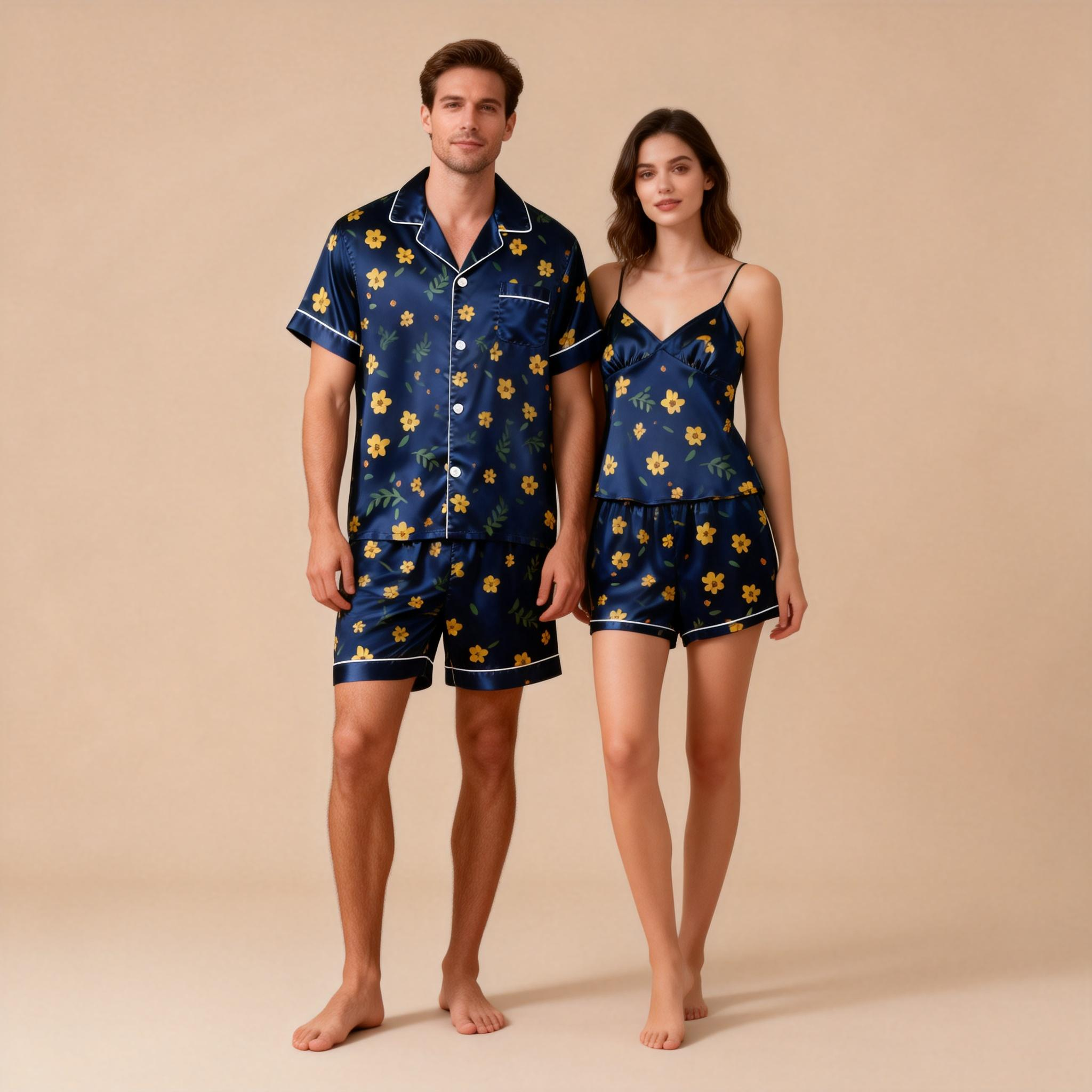 Couple’s Silky Satin Sleepwear – Classic Short Pajama Set