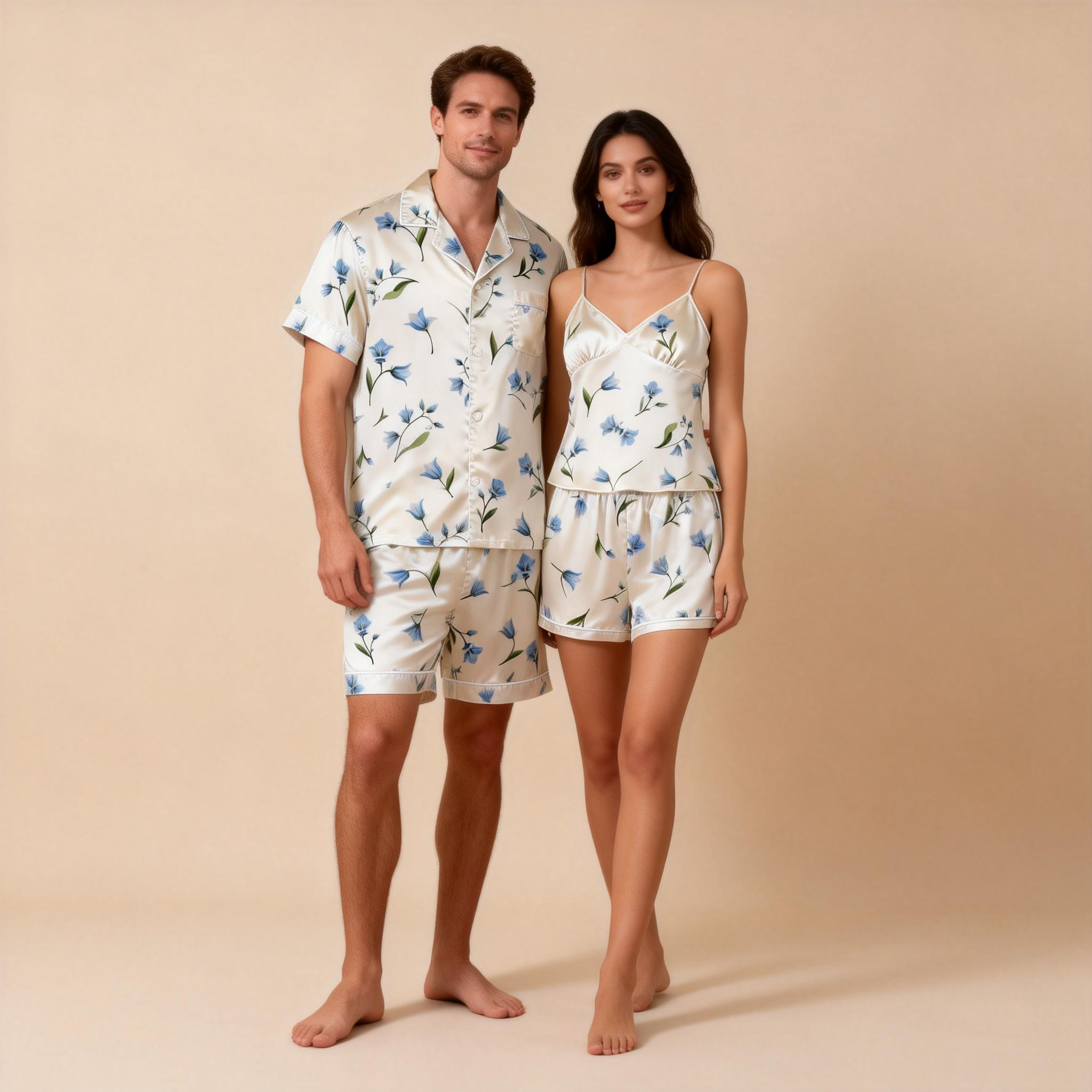 Couple’s Silky Nighttime Pajamas – Satin Short Set