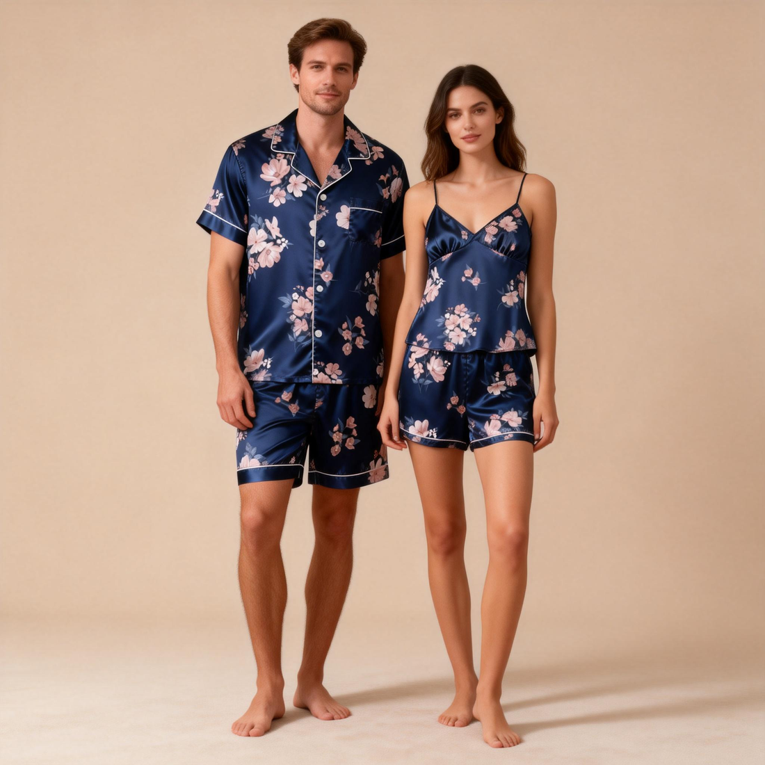 Classic Silky Sleep Pajamas for Two – Satin Short Set