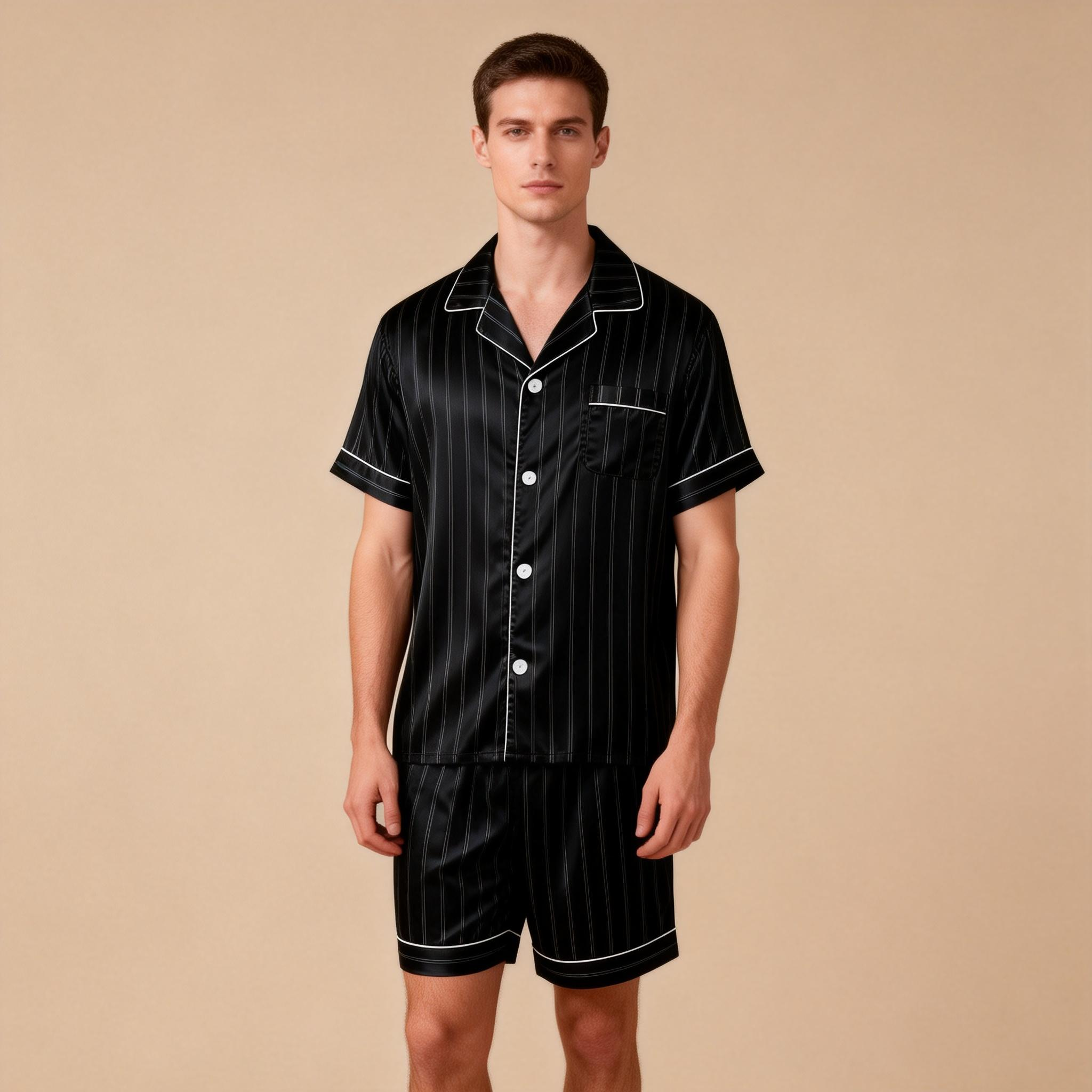 Silky Satin Striped Printed Sleep Set for Men-Royal