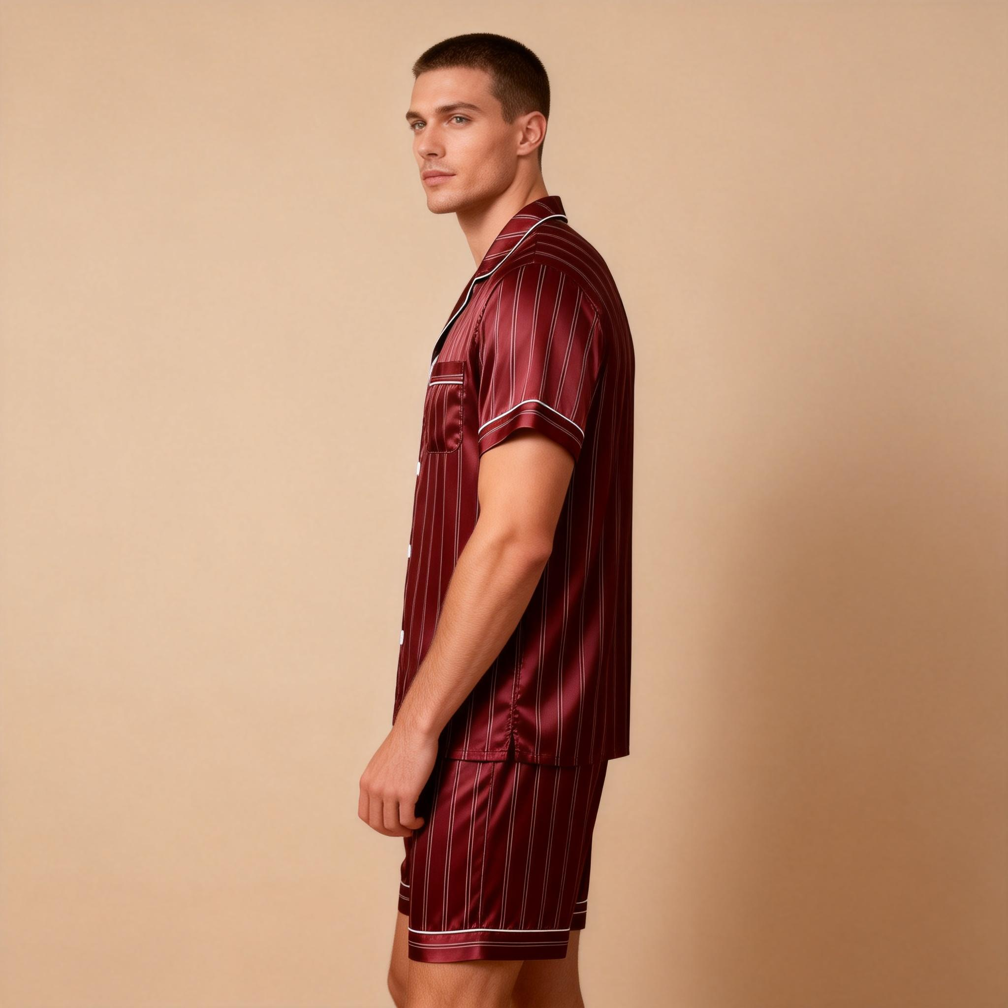 Silky Satin Striped Printed Sleep Set for Men-Royal