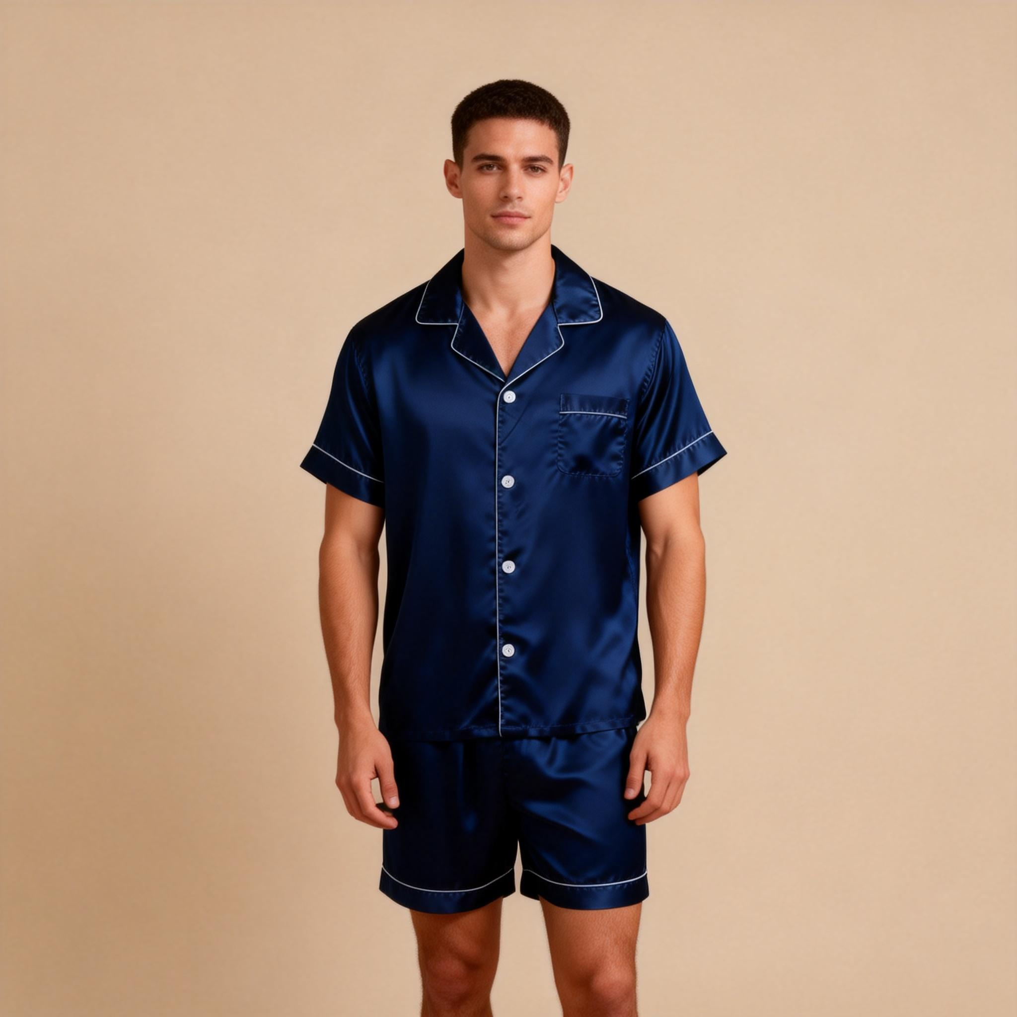 Silky Satin Solid Sleep Set for Men-Teal