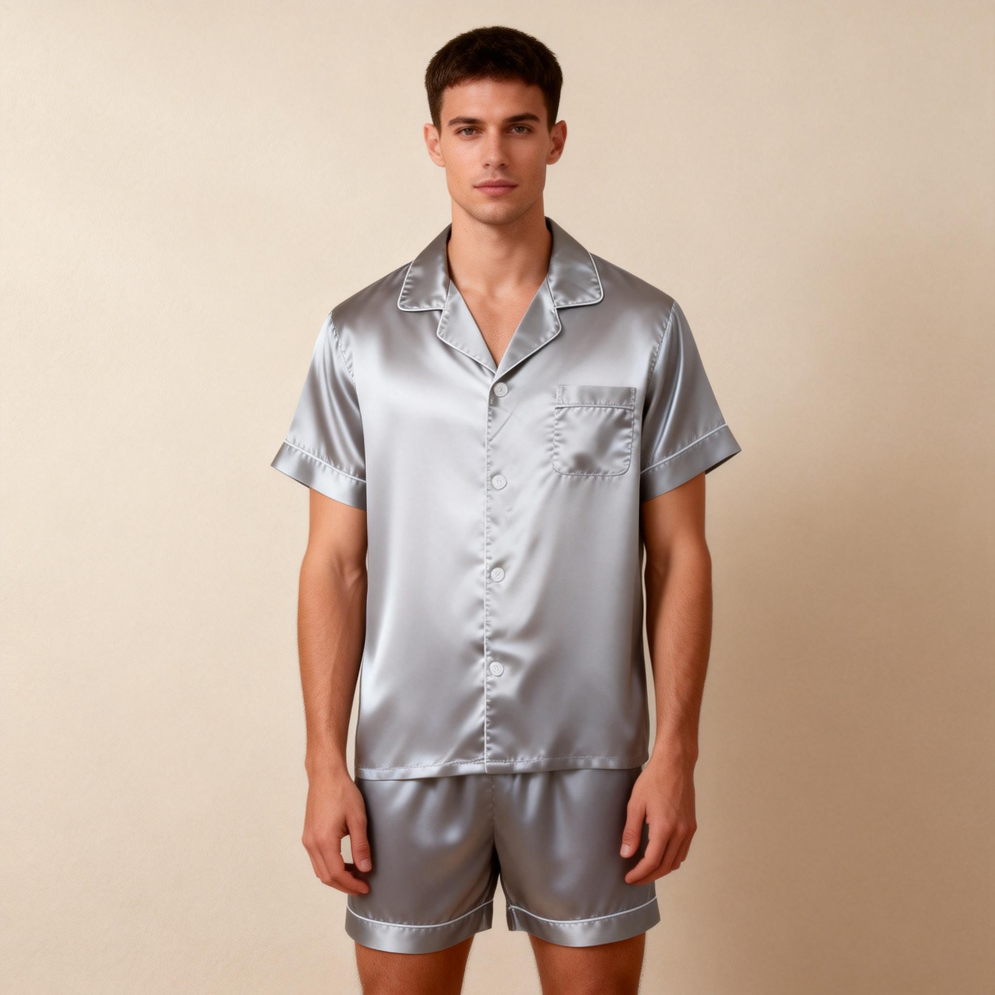 Silky Satin Solid Sleep Set for Men-Burgundy