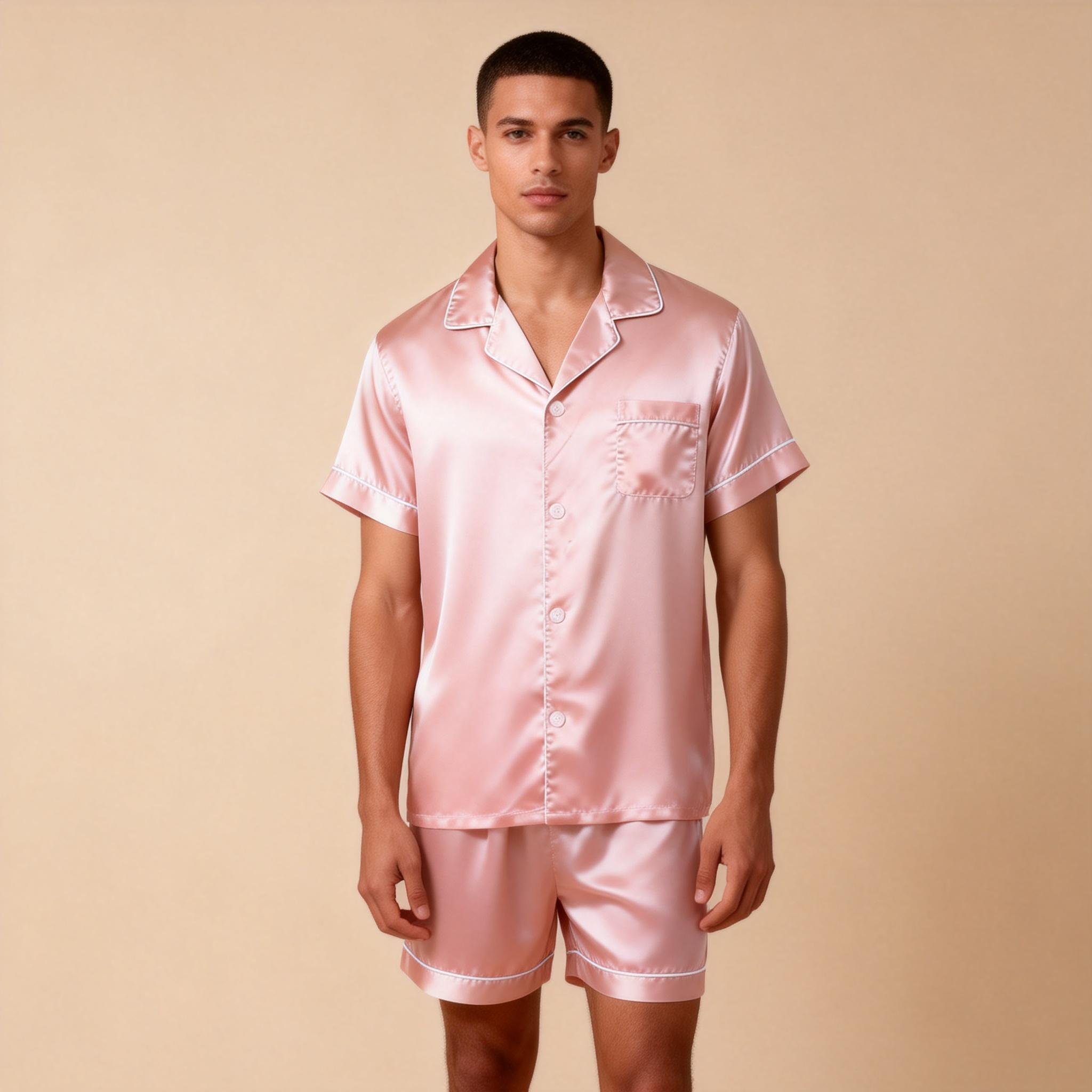 Silky Satin Solid Sleep Set for Men-Teal