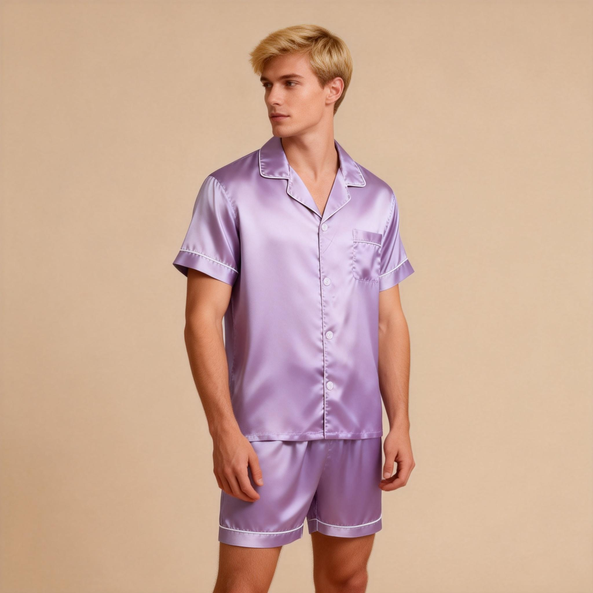 Silky Satin Solid Sleep Set for Men-Teal